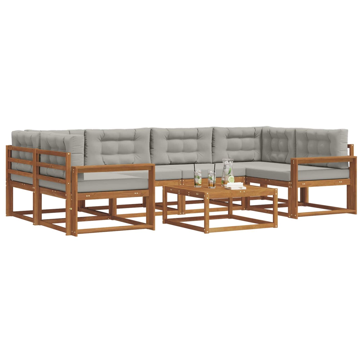 Set di divani da esterno 7 pcs Grigio Naturale e Chiaro