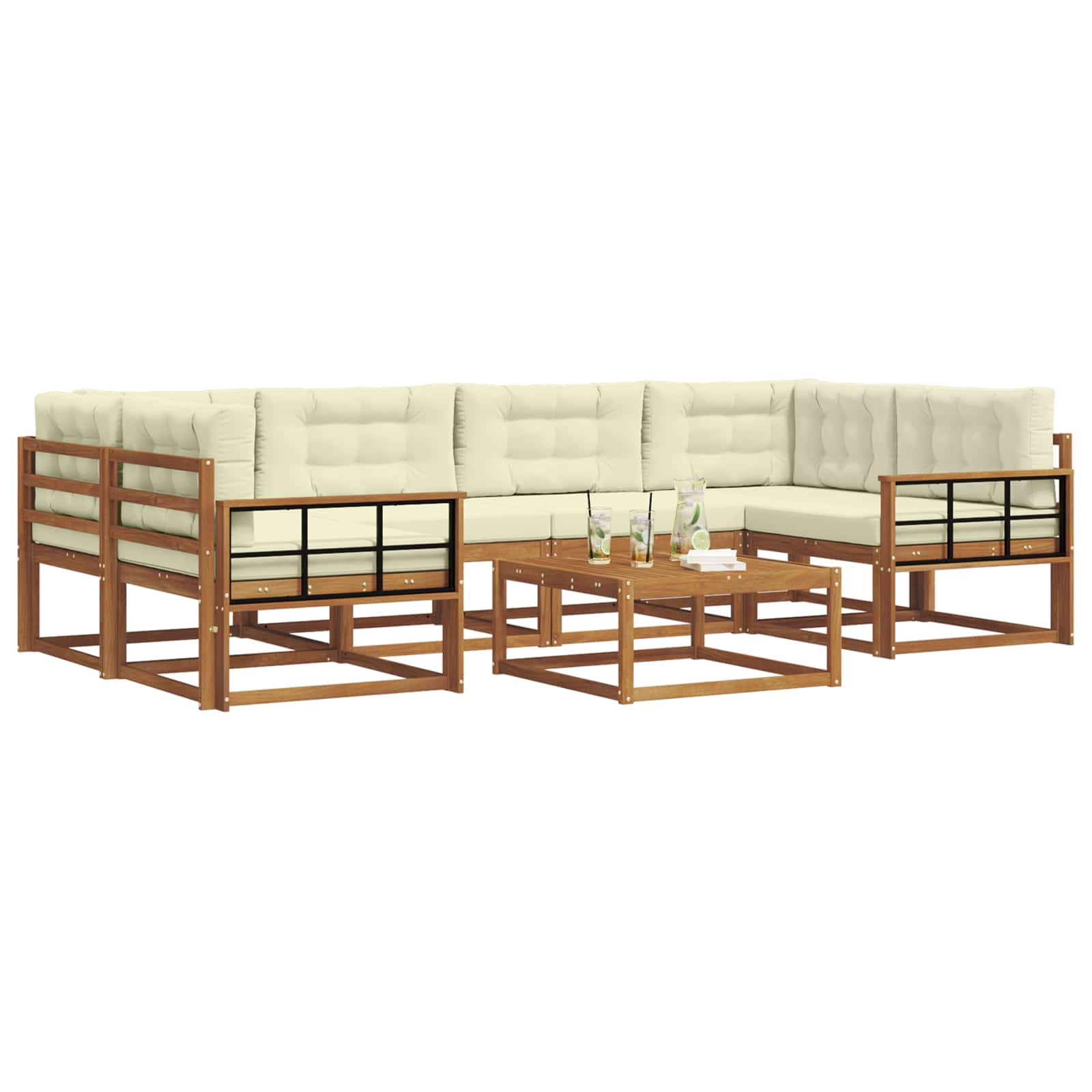 Set di divani da esterno con cuscino 7 pcs Naturale e Crema | homemem39