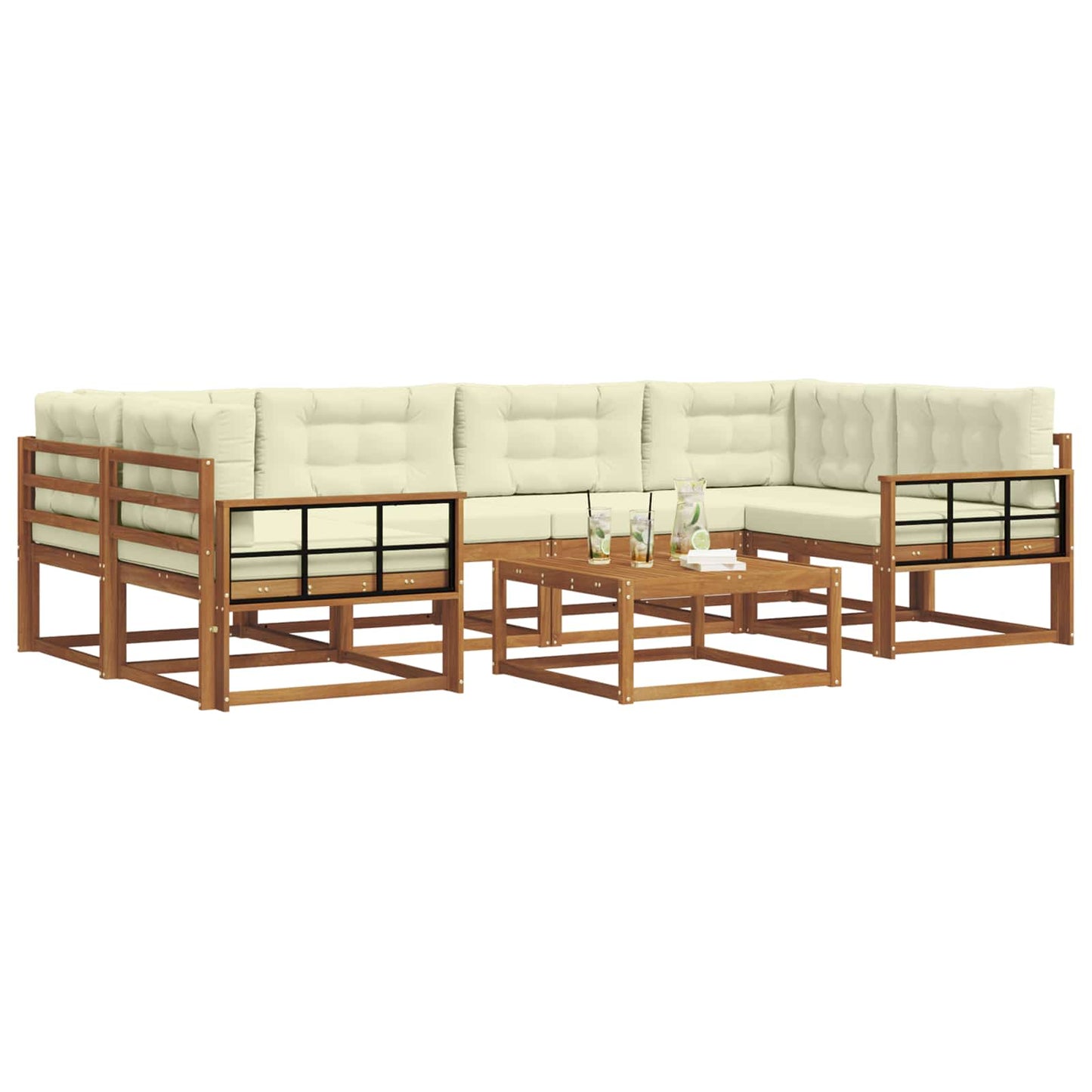 Set di divani da esterno con cuscino 7 pcs Naturale e Crema