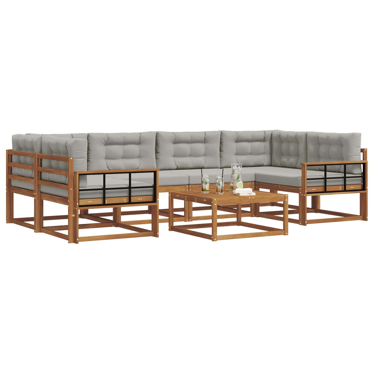 Set di divani da esterno 7 pcs Grigio Naturale e Chiaro | homemem39
