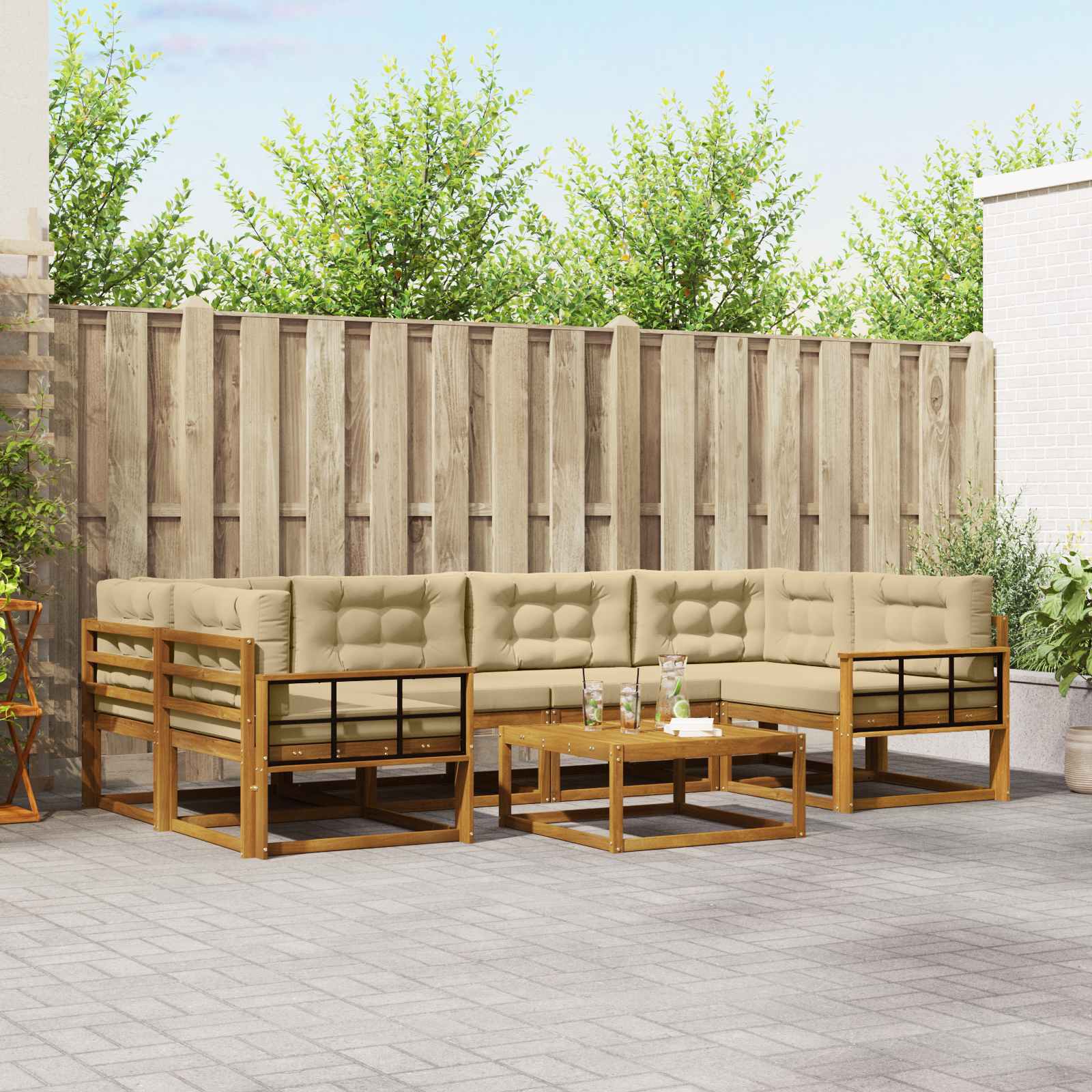 Set di divani da esterno con cuscino 7 pcs Naturale e Beige | homemem39