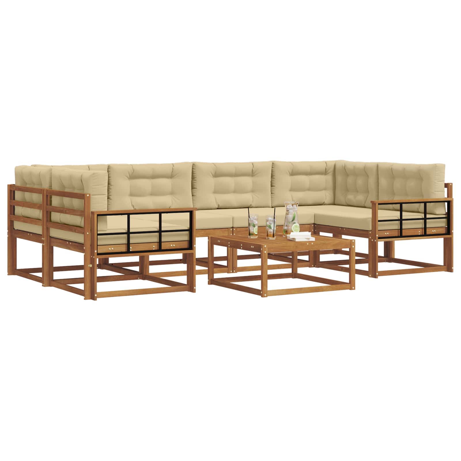 Set di divani da esterno con cuscino 7 pcs Naturale e Beige | homemem39