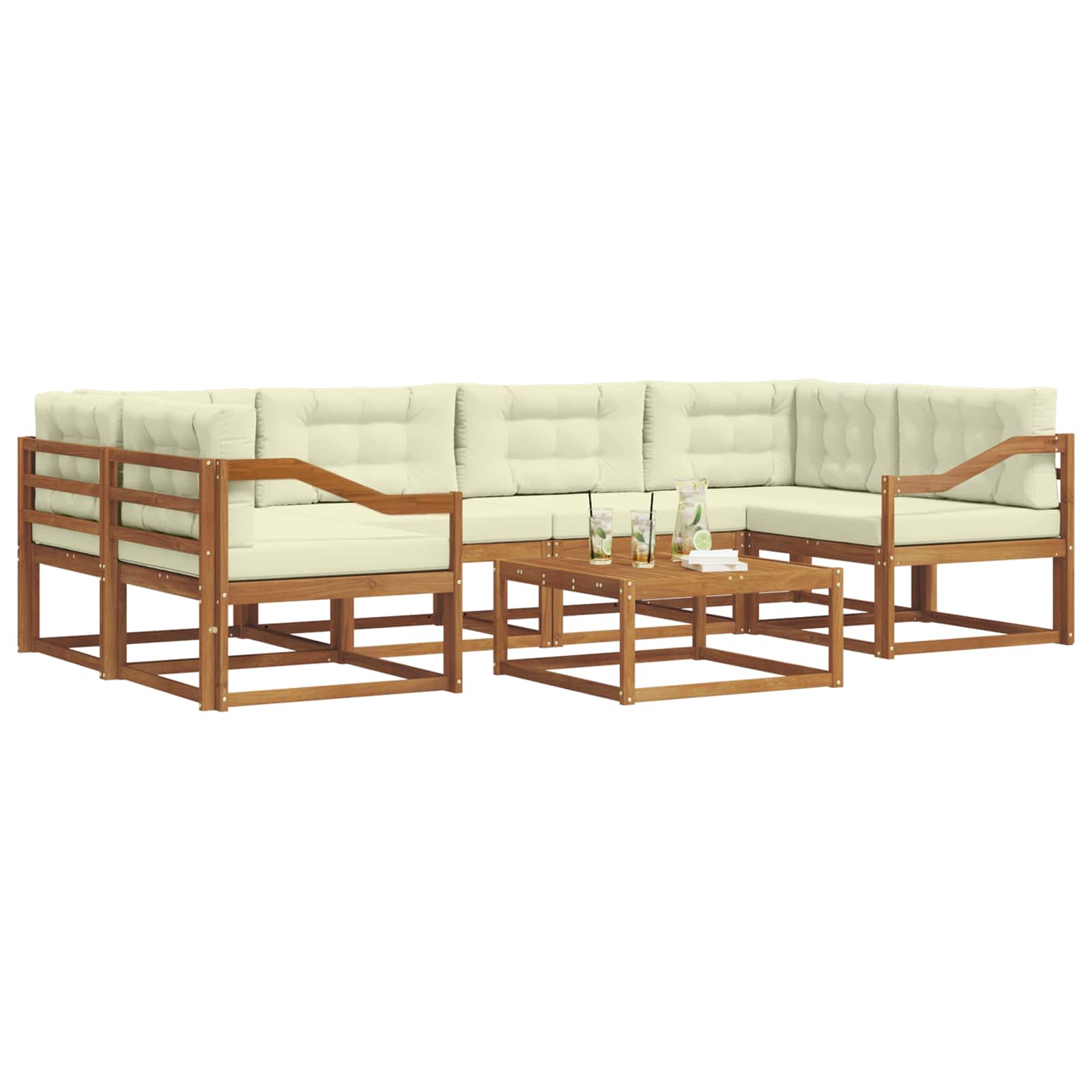 Set di divani da esterno con cuscino 7 pcs Naturale e Crema | homemem39