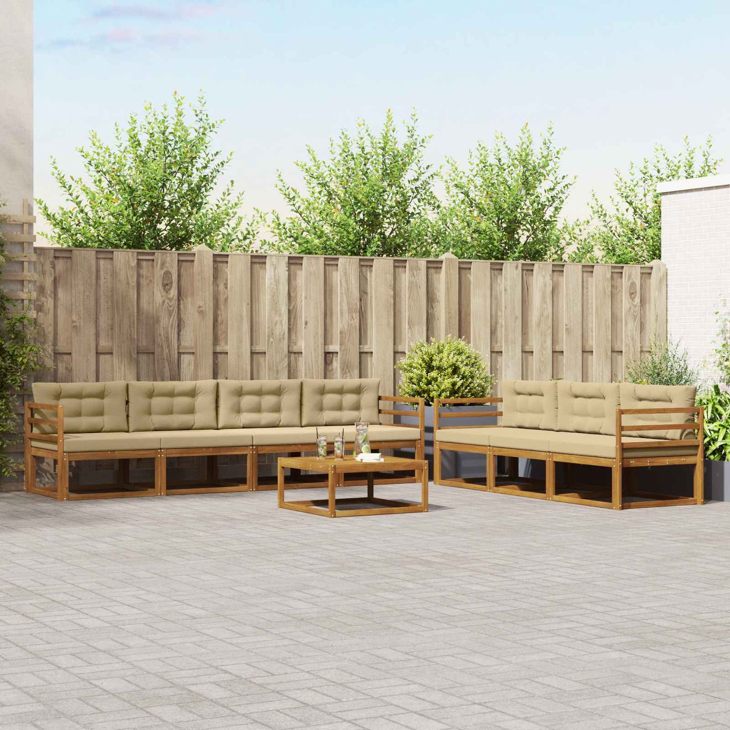 Set di divani da esterno con cuscino 8 pcs Naturale e Beige