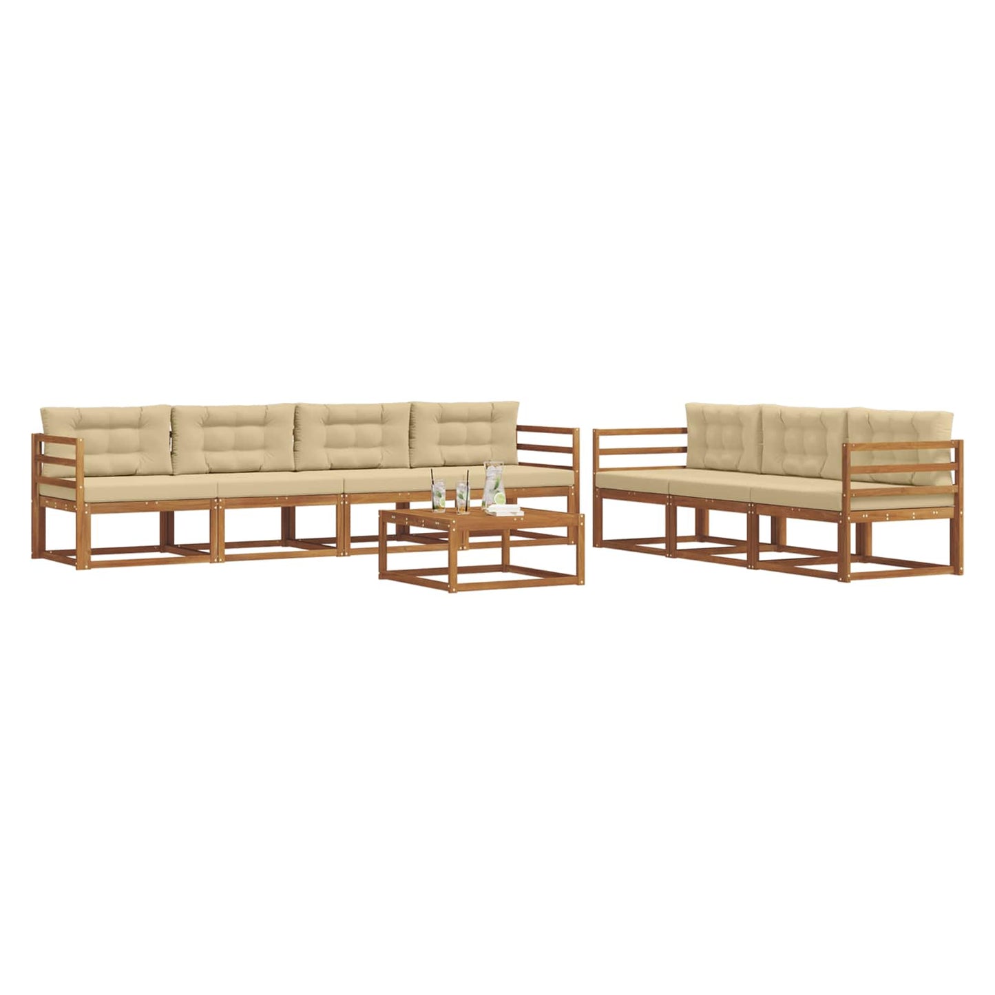 Set di divani da esterno con cuscino 8 pcs Naturale e Beige