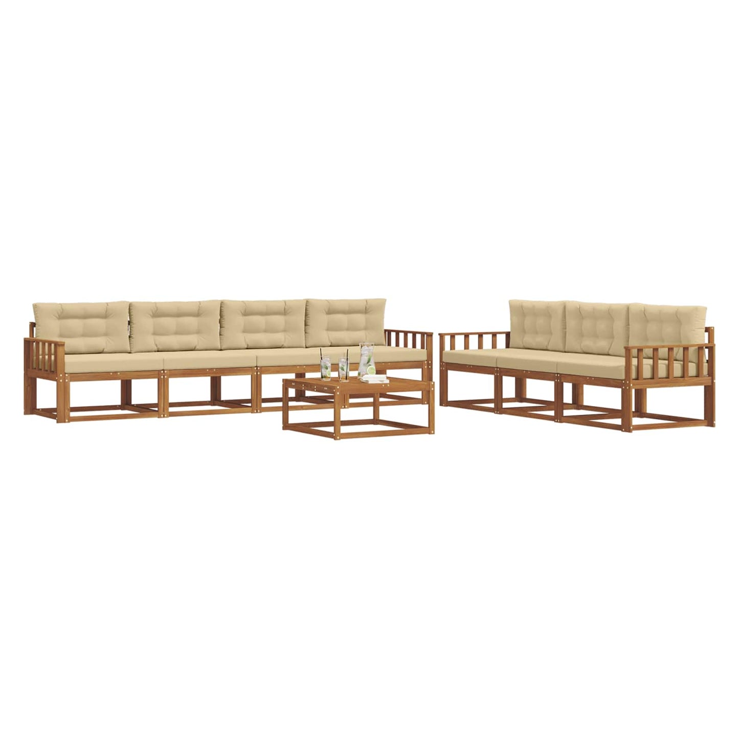 Set di divani da esterno con cuscino 8 pcs Naturale e Beige | homemem39