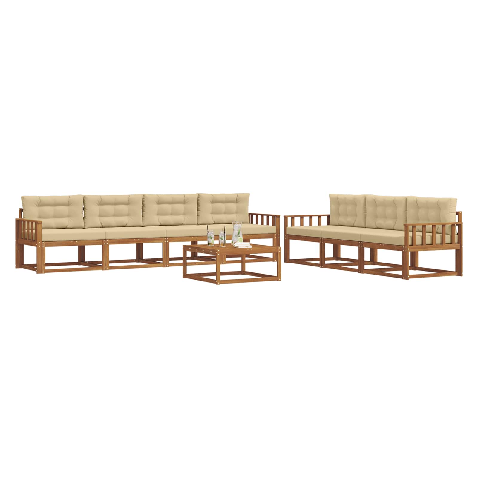 Set di divani da esterno con cuscino 8 pcs Naturale e Beige | homemem39
