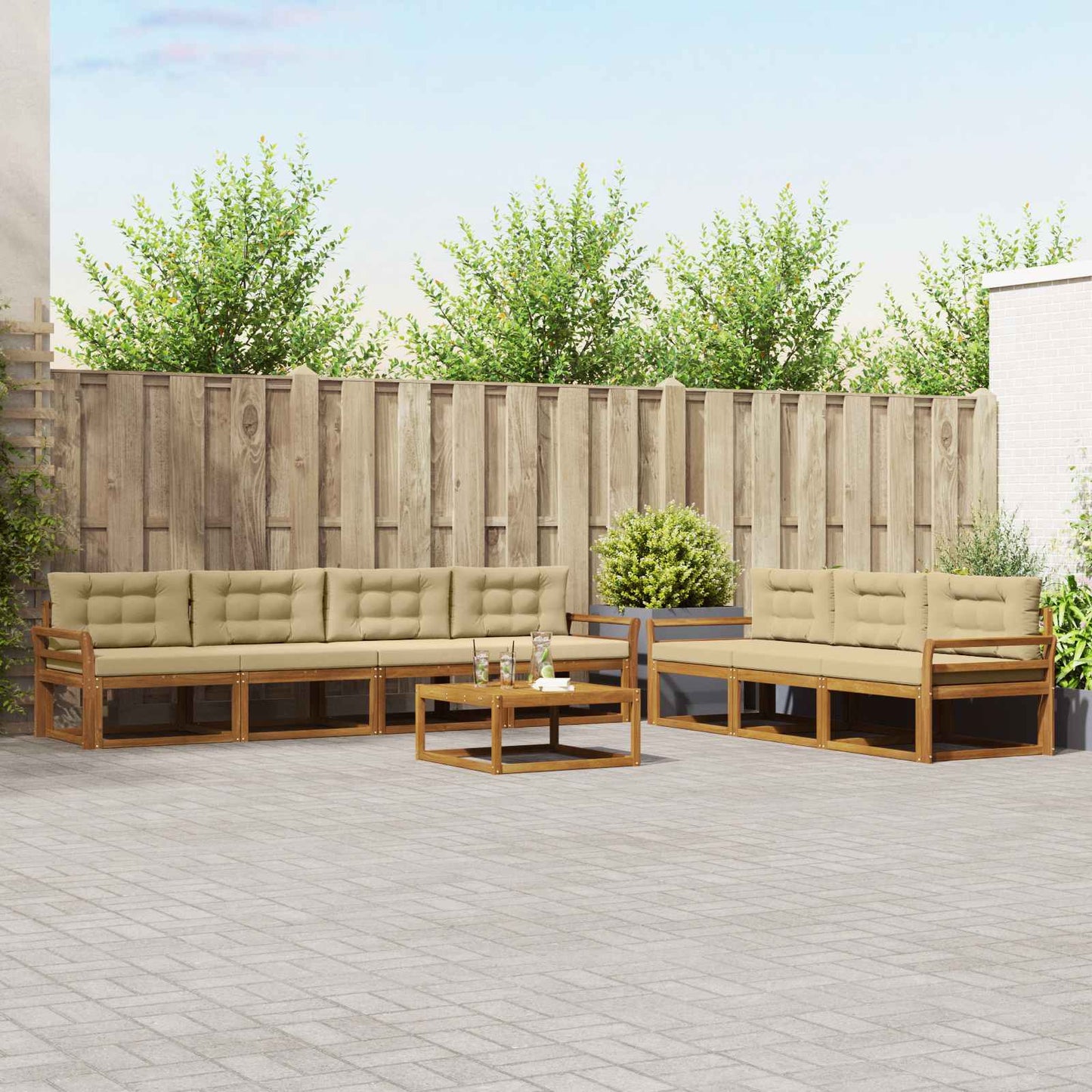 Set di divani da esterno con cuscino 8 pcs Naturale e Beige