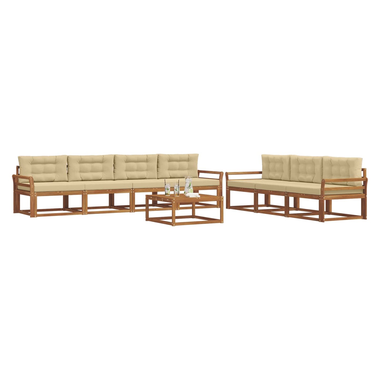 Set di divani da esterno con cuscino 8 pcs Naturale e Beige