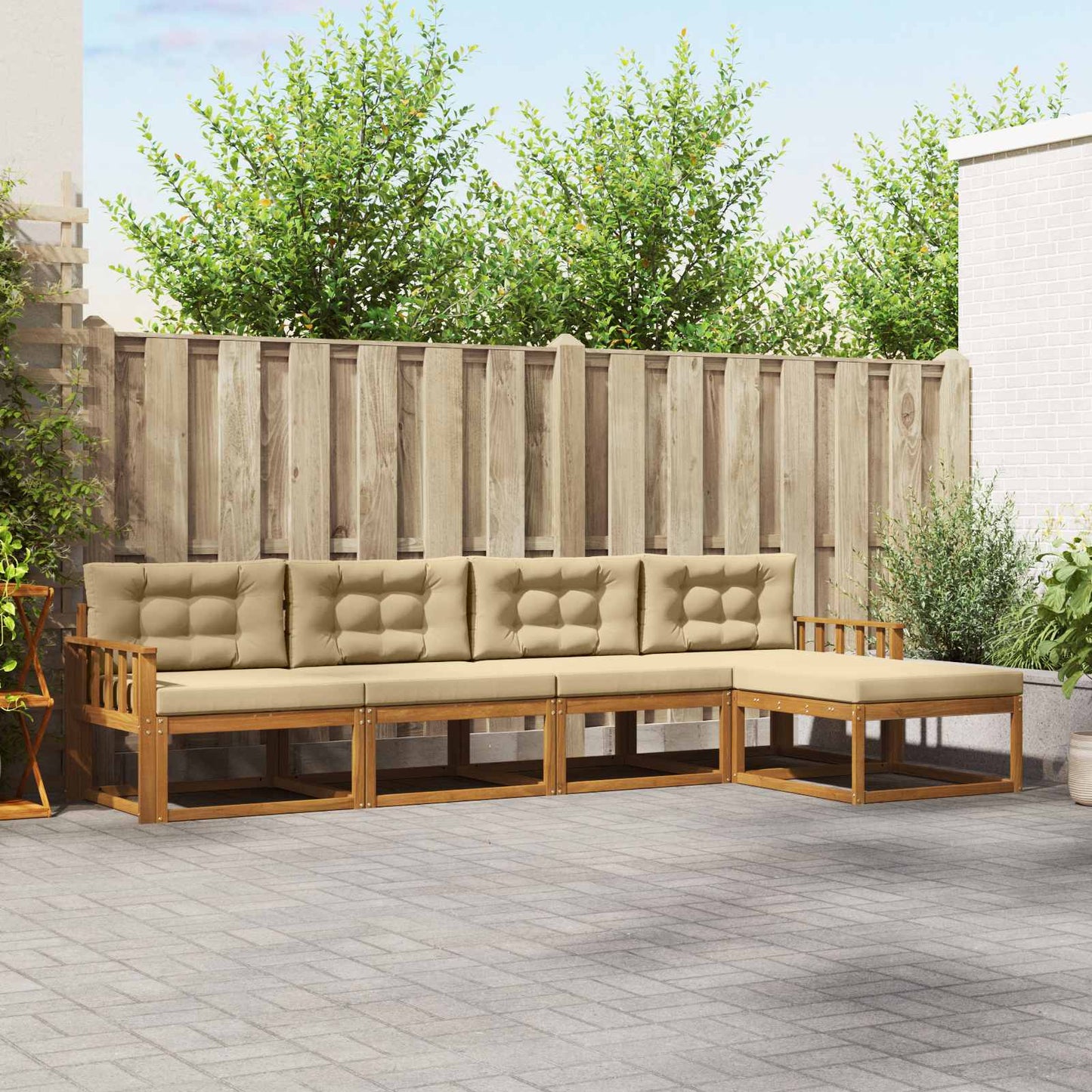 Set di divani da esterno con cuscino 5 pcs Naturale e Beige | homemem39