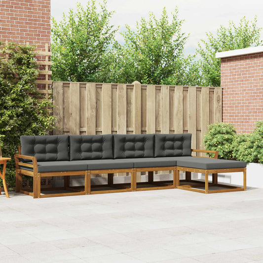 Set di divani da esterno con cuscino 5 pcs Naturale e Antracite