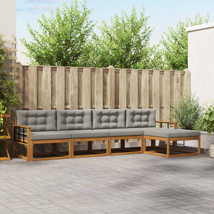 Set di divani da esterno 5 pcs Grigio Naturale e Chiaro
