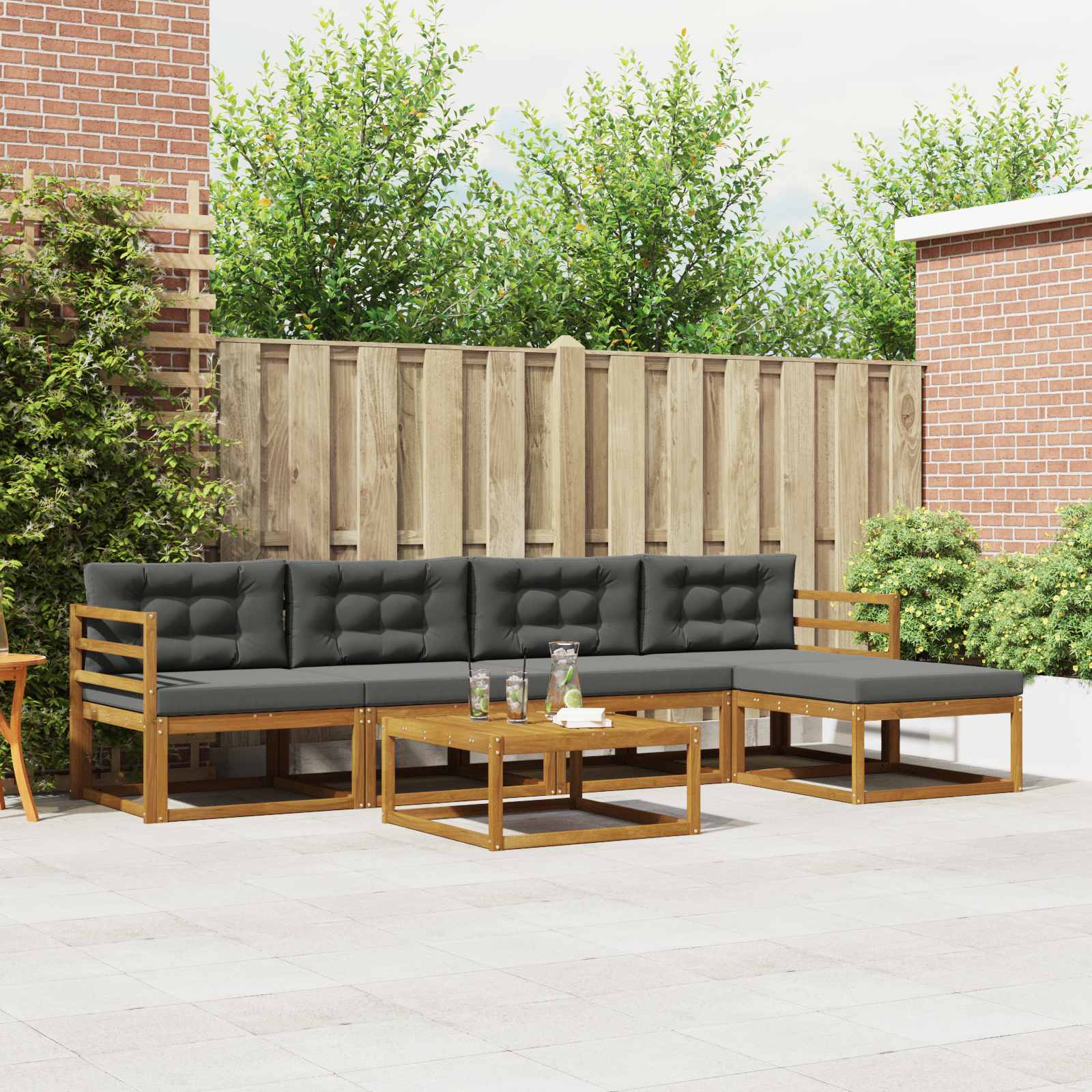 Set di divani da esterno con cuscino 6 pcs Naturale e Antracite | homemem39