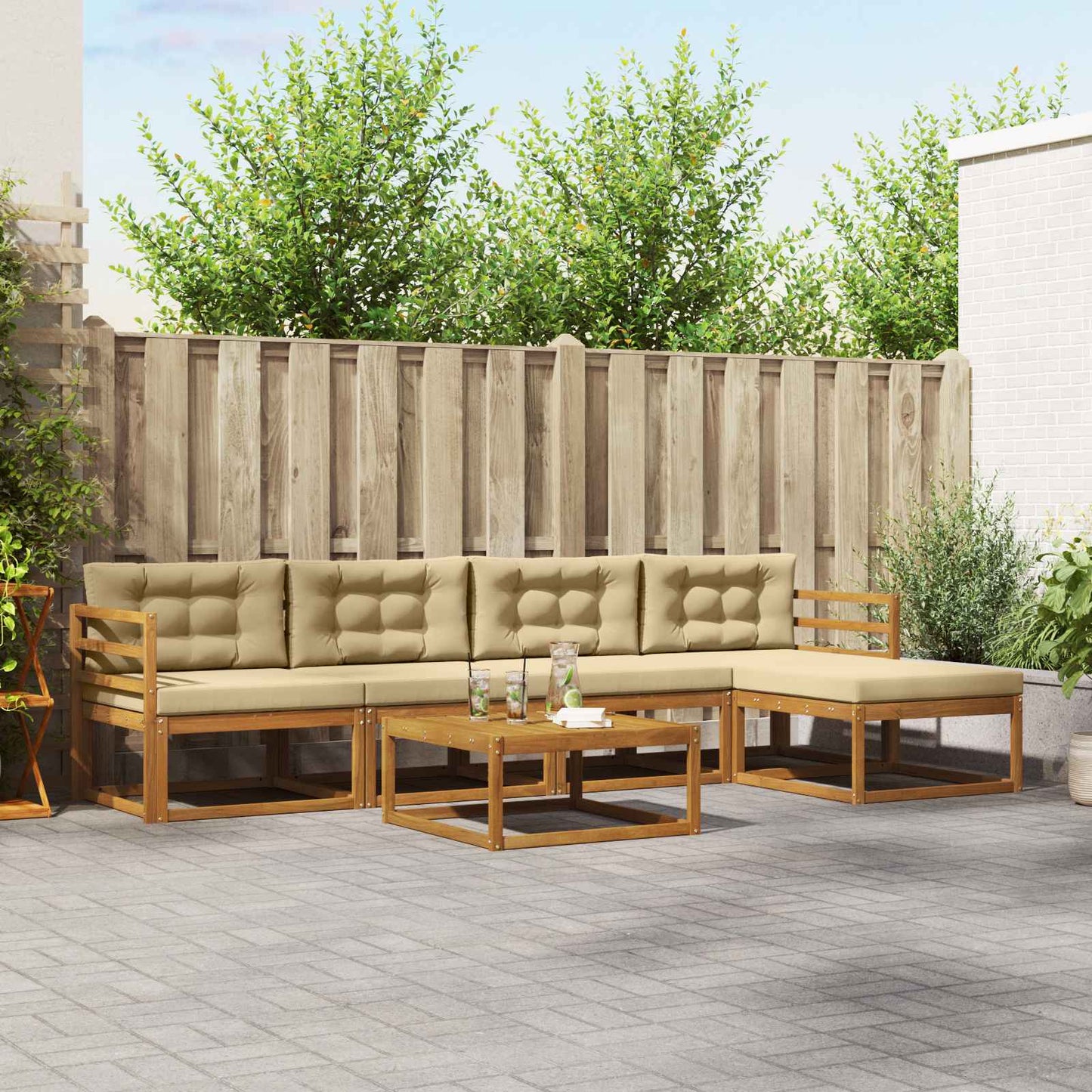 Set di divani da esterno con cuscino 6 pcs Naturale e Beige
