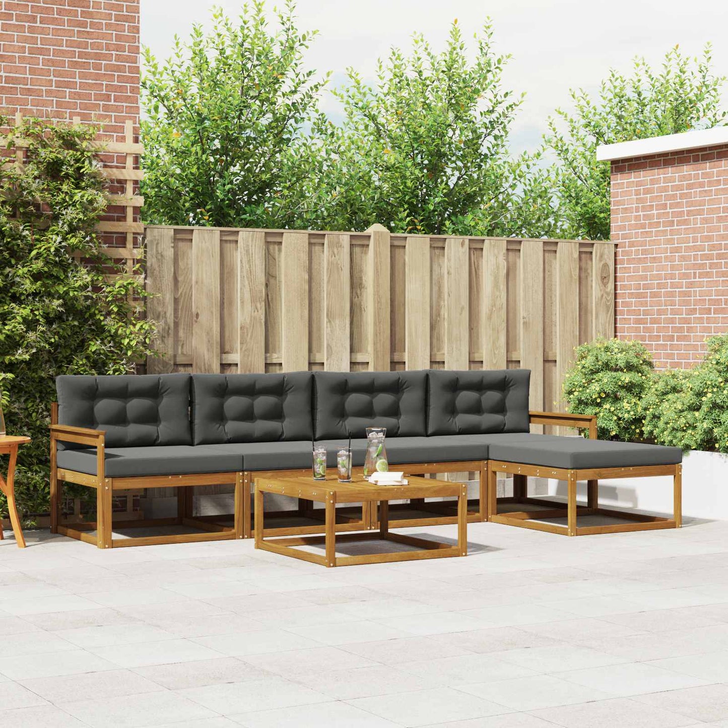 Set di divani da esterno con cuscino 6 pcs Naturale e Antracite | homemem39