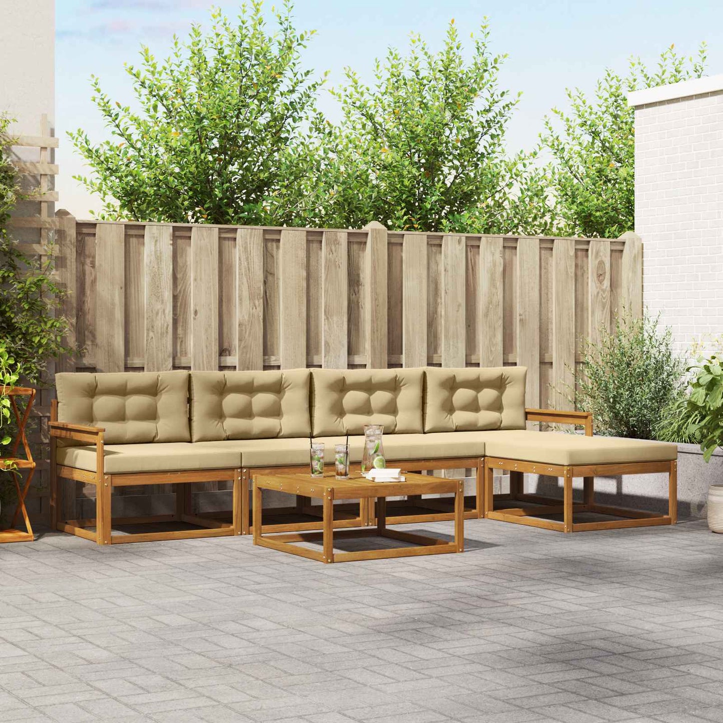Set di divani da esterno con cuscino 6 pcs Naturale e Beige | homemem39
