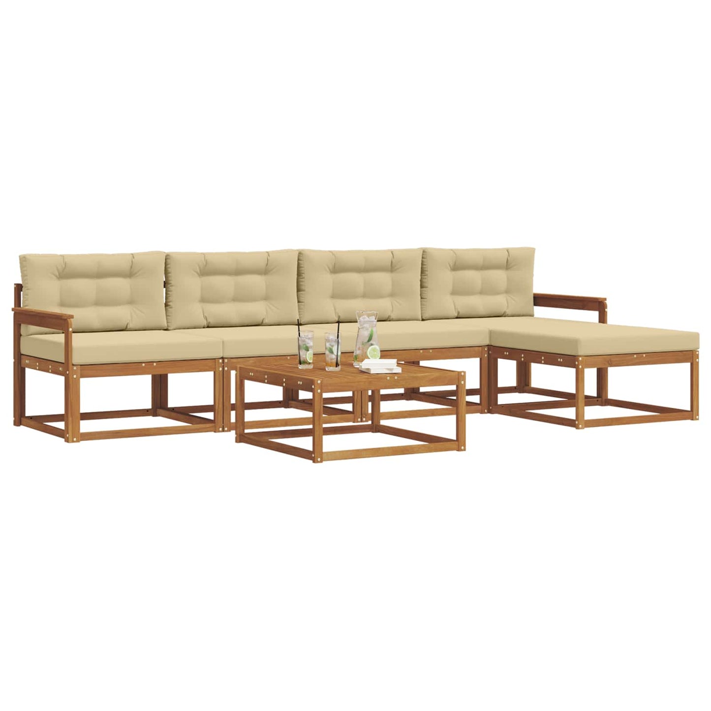 Set di divani da esterno con cuscino 6 pcs Naturale e Beige | homemem39