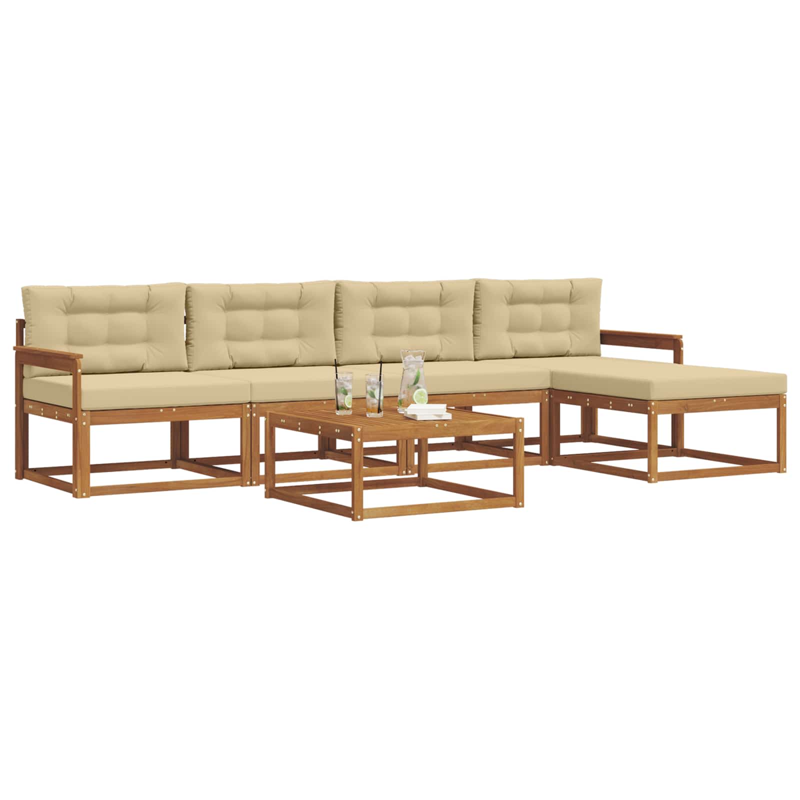 Set di divani da esterno con cuscino 6 pcs Naturale e Beige | homemem39