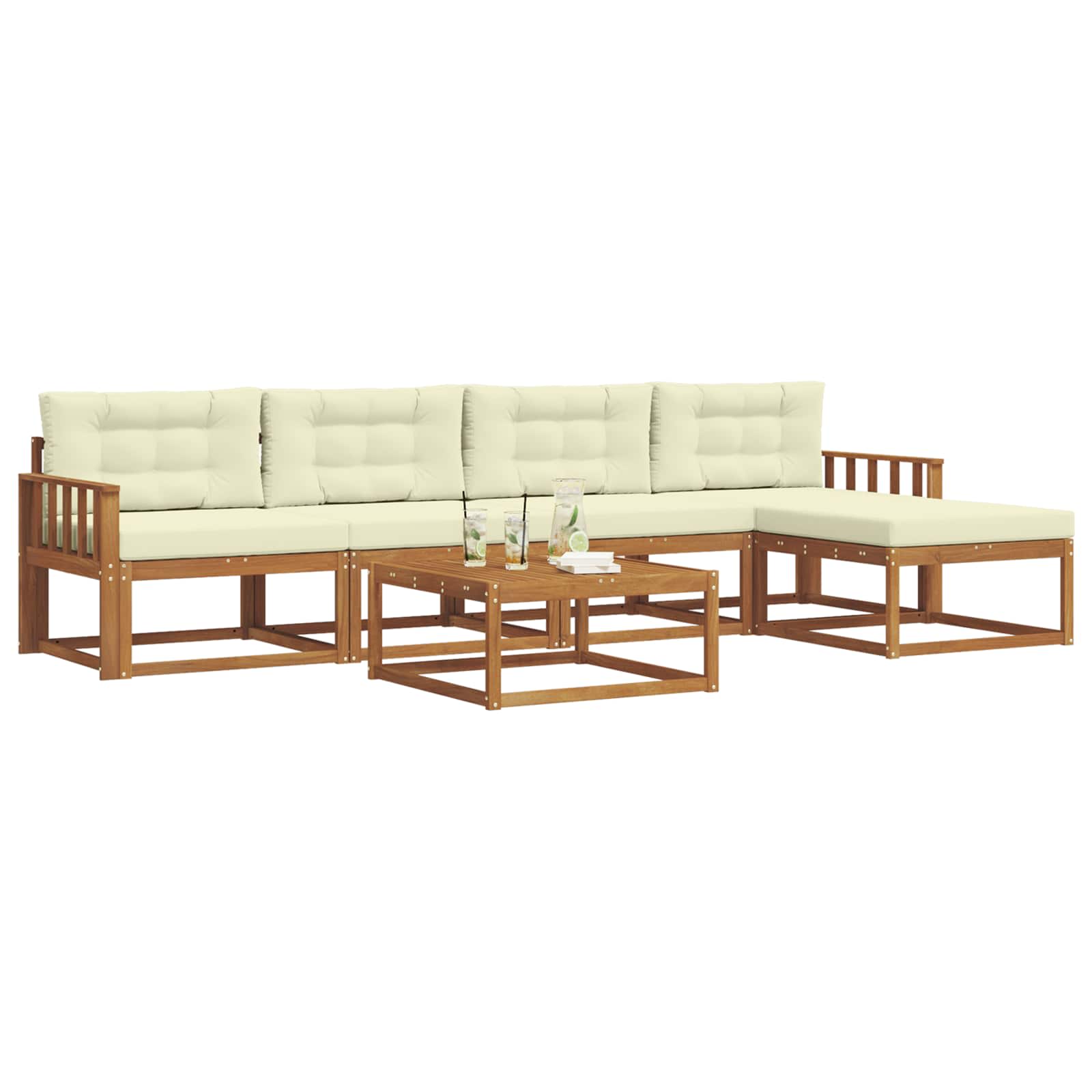 Set di divani da esterno con cuscino 6 pcs Naturale e Crema | homemem39