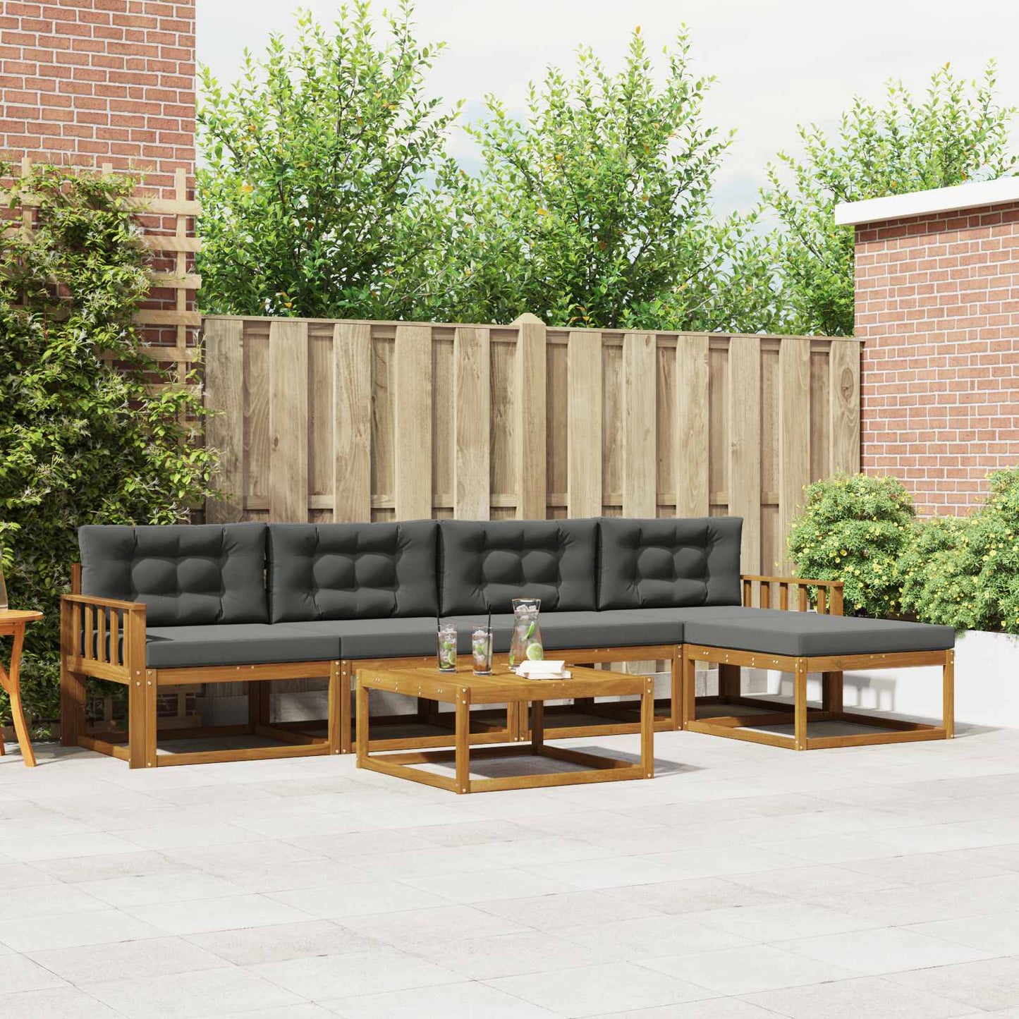 Set di divani da esterno con cuscino 6 pcs Naturale e Antracite | homemem39