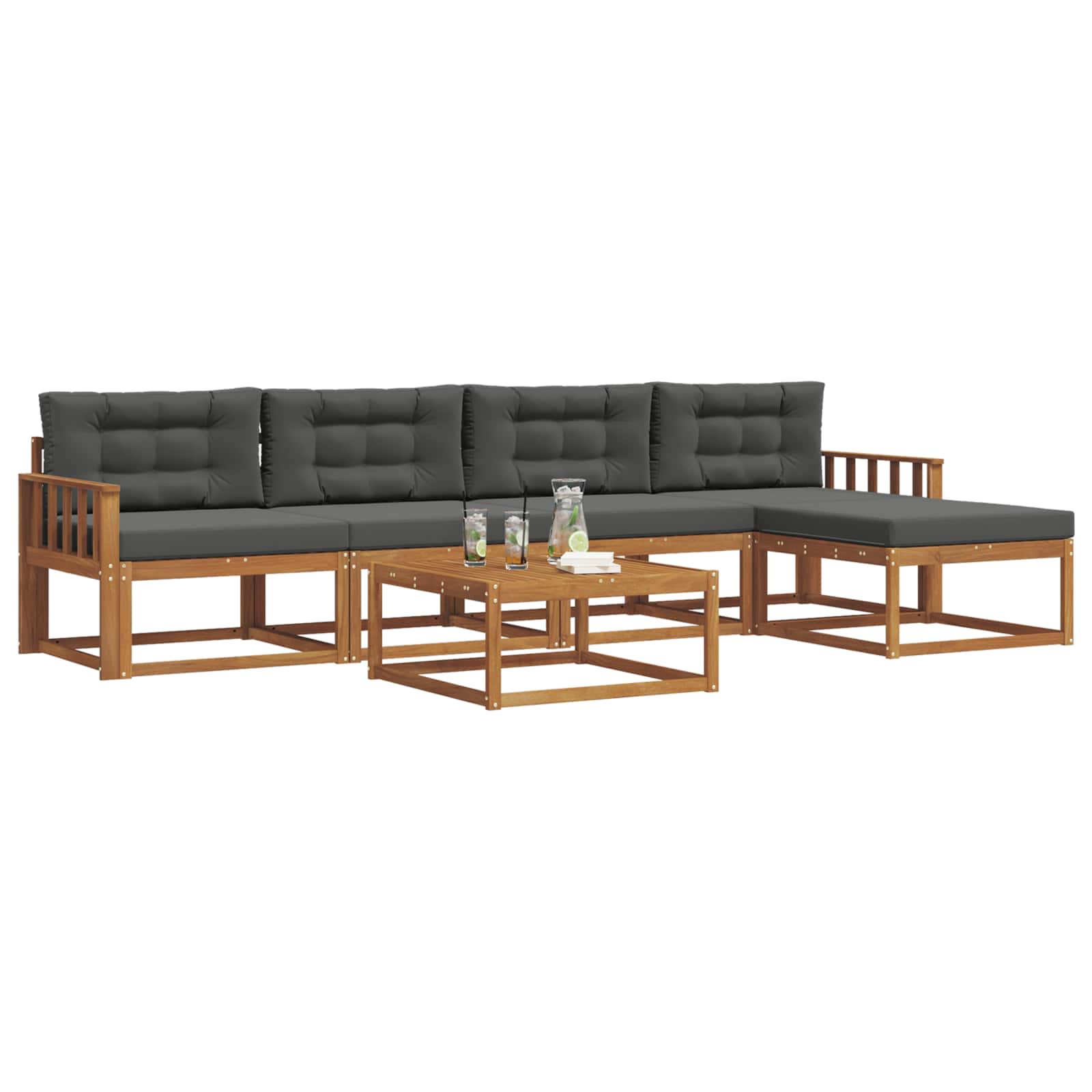 Set di divani da esterno con cuscino 6 pcs Naturale e Antracite | homemem39