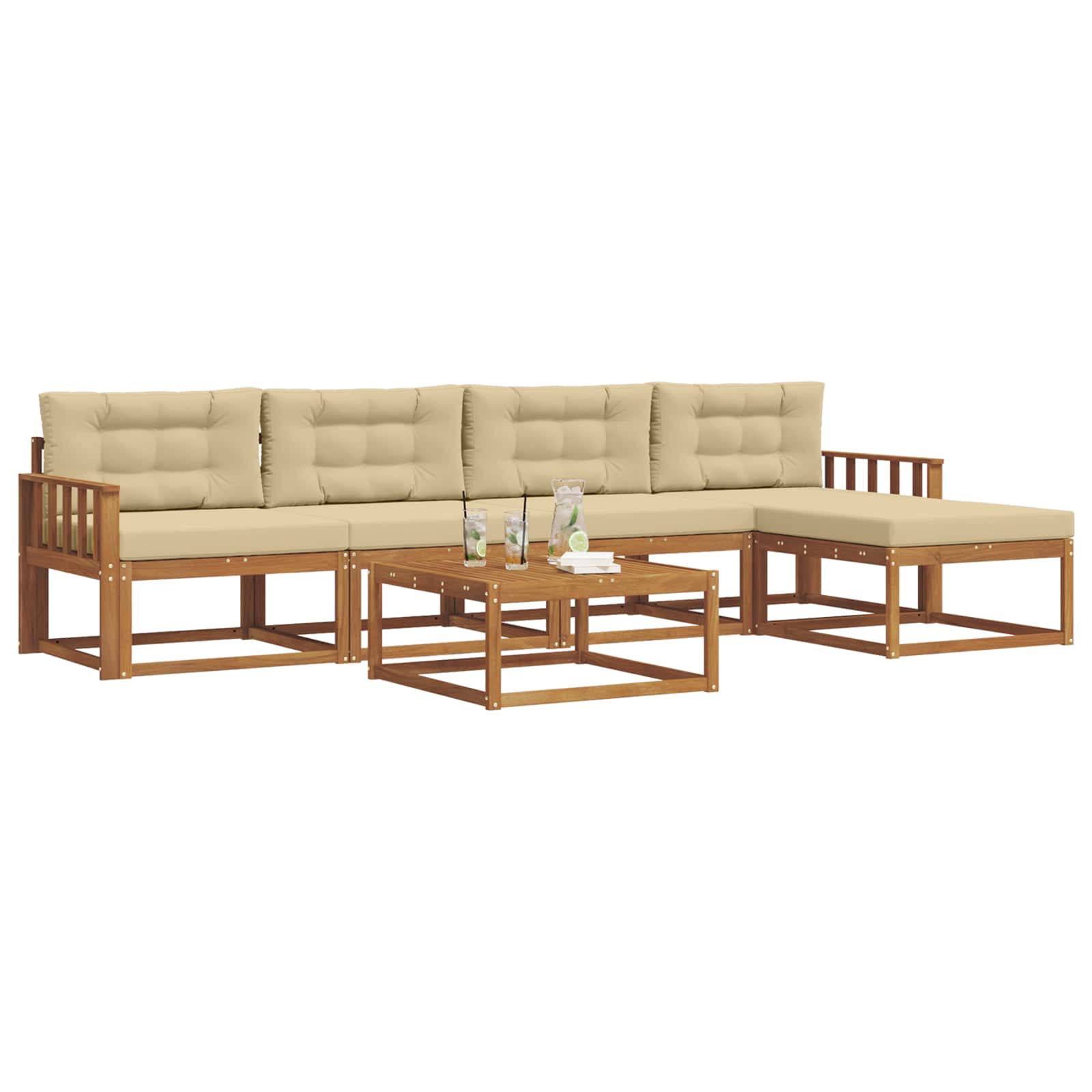 Set di divani da esterno con cuscino 6 pcs Naturale e Beige | homemem39