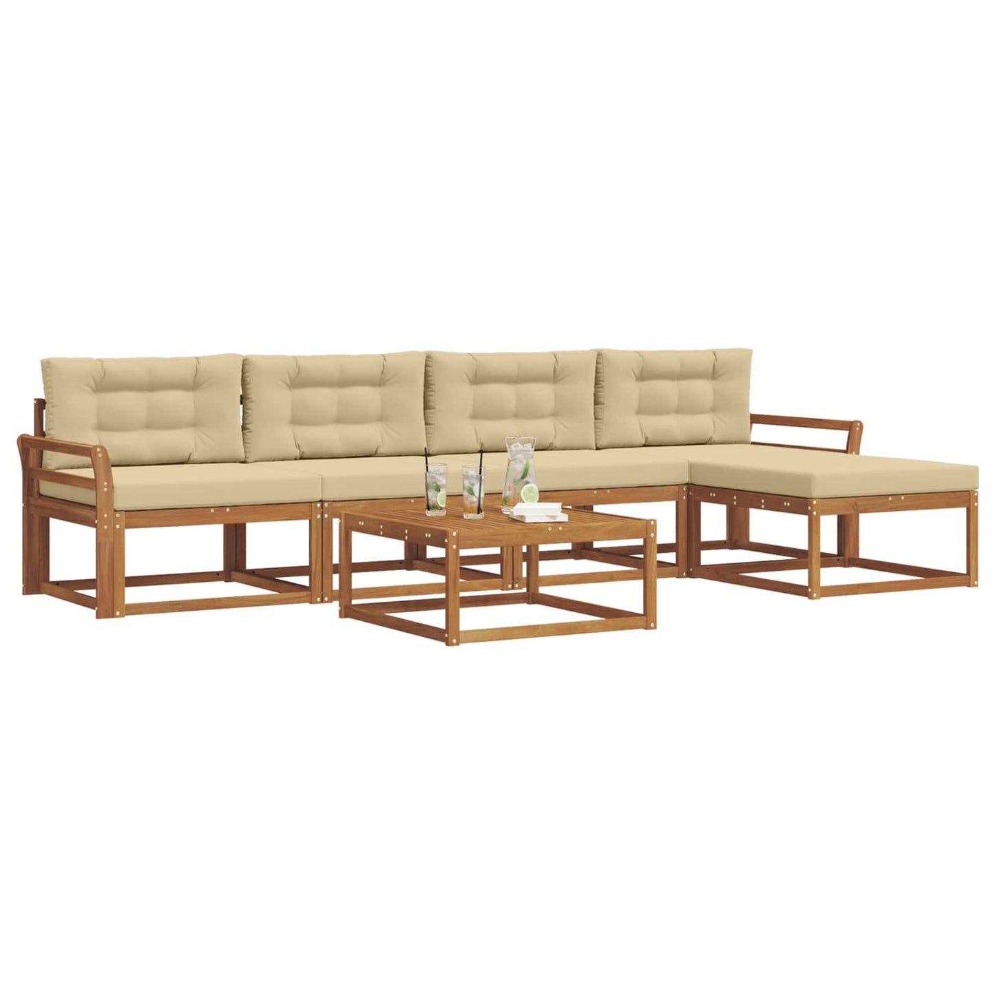 Set di divani da esterno con cuscino 6 pcs Naturale e Beige
