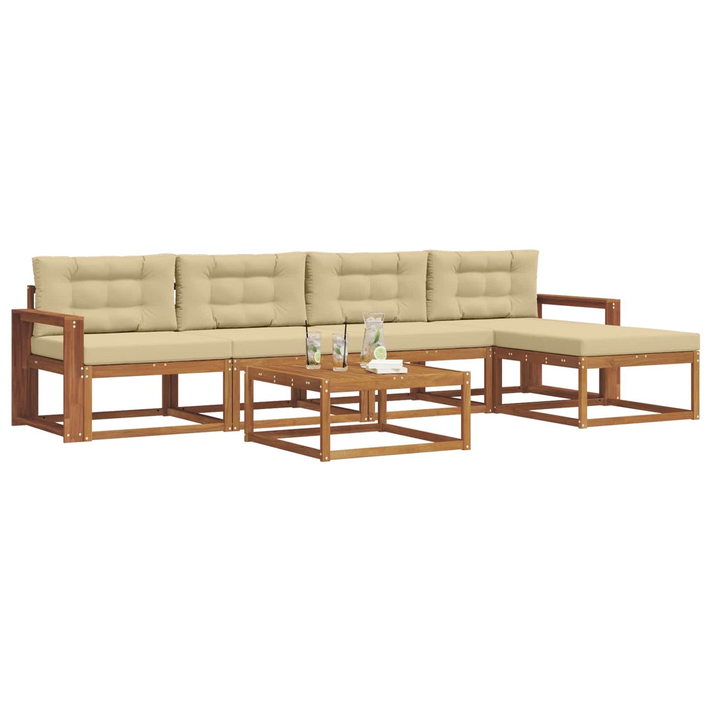 Set di divani da esterno con cuscino 6 pcs Naturale e Beige | homemem39
