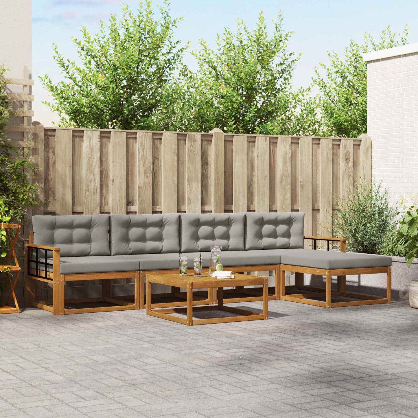 Set di divani da esterno 6 pcs Grigio Naturale e Chiaro