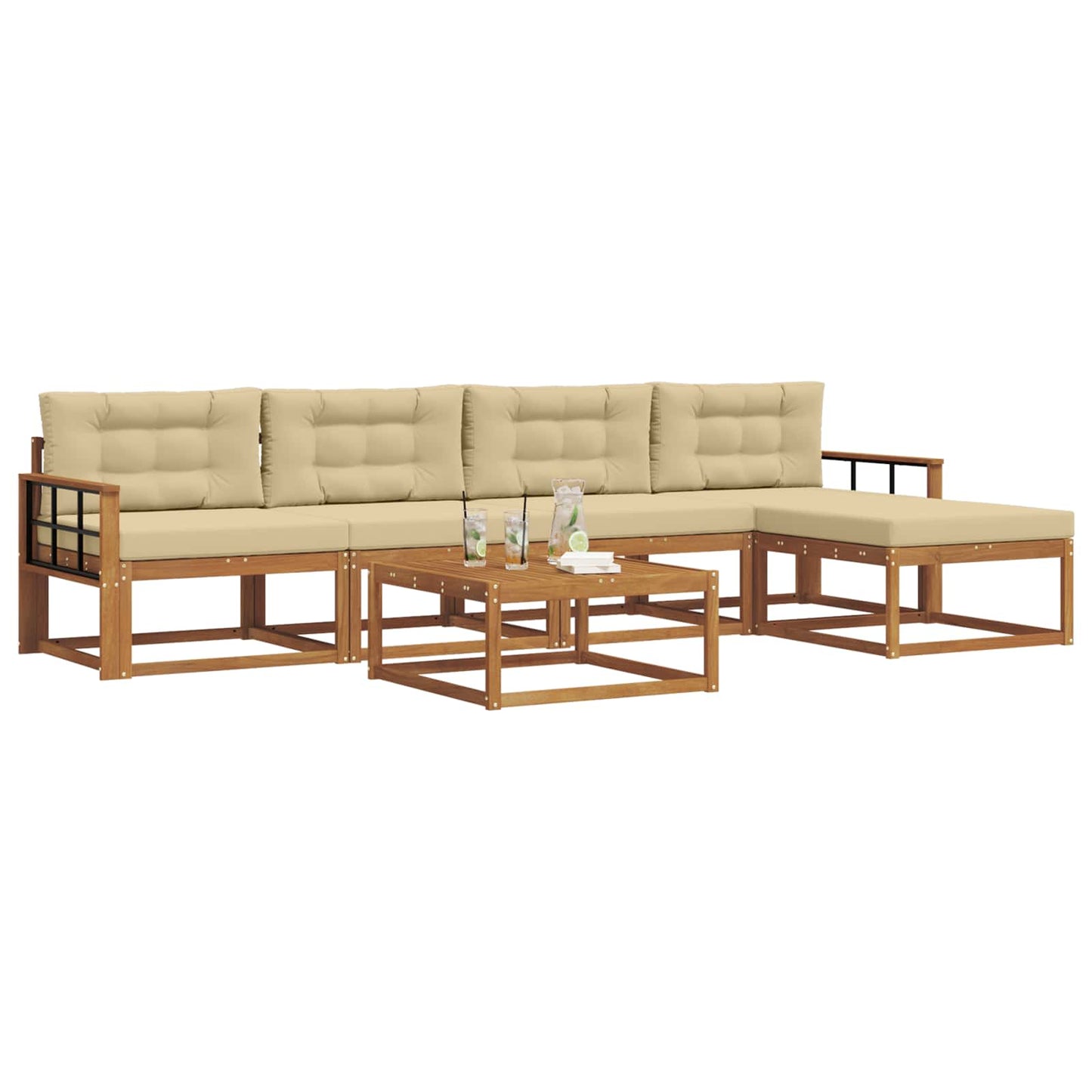 Set di divani da esterno con cuscino 6 pcs Naturale e Beige | homemem39