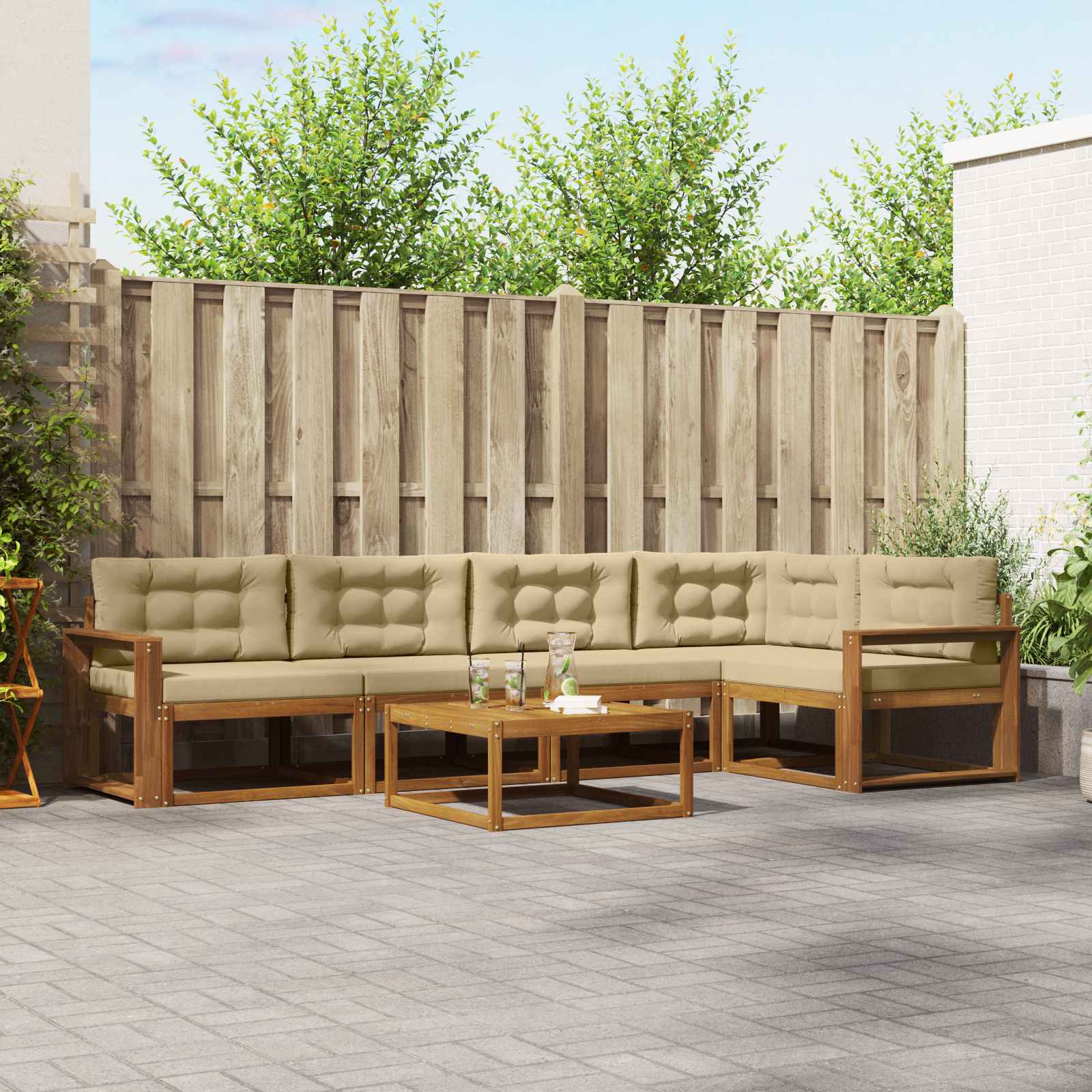 Set di divani da esterno con cuscino 6 pcs Naturale e Beige | homemem39