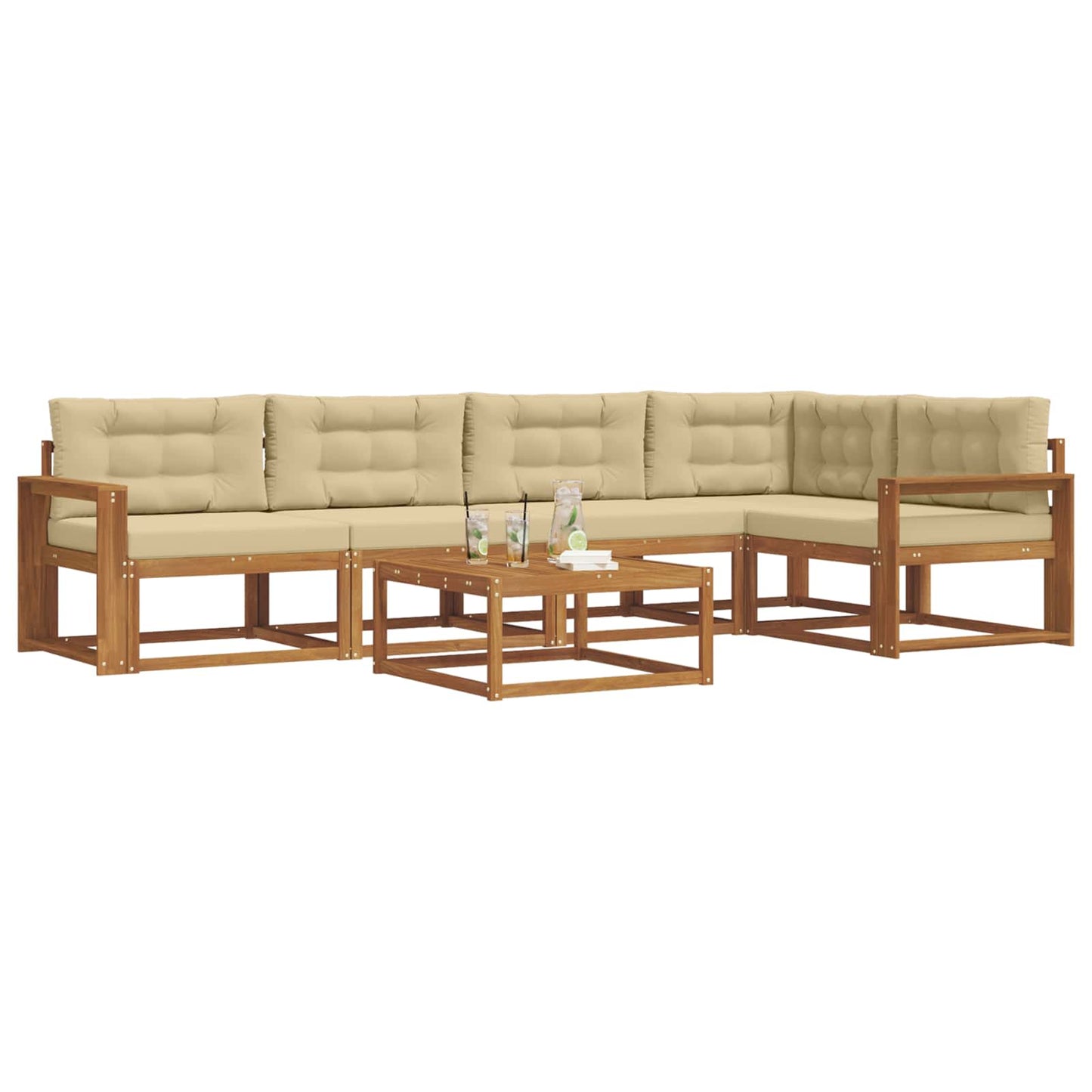Set di divani da esterno con cuscino 6 pcs Naturale e Beige | homemem39