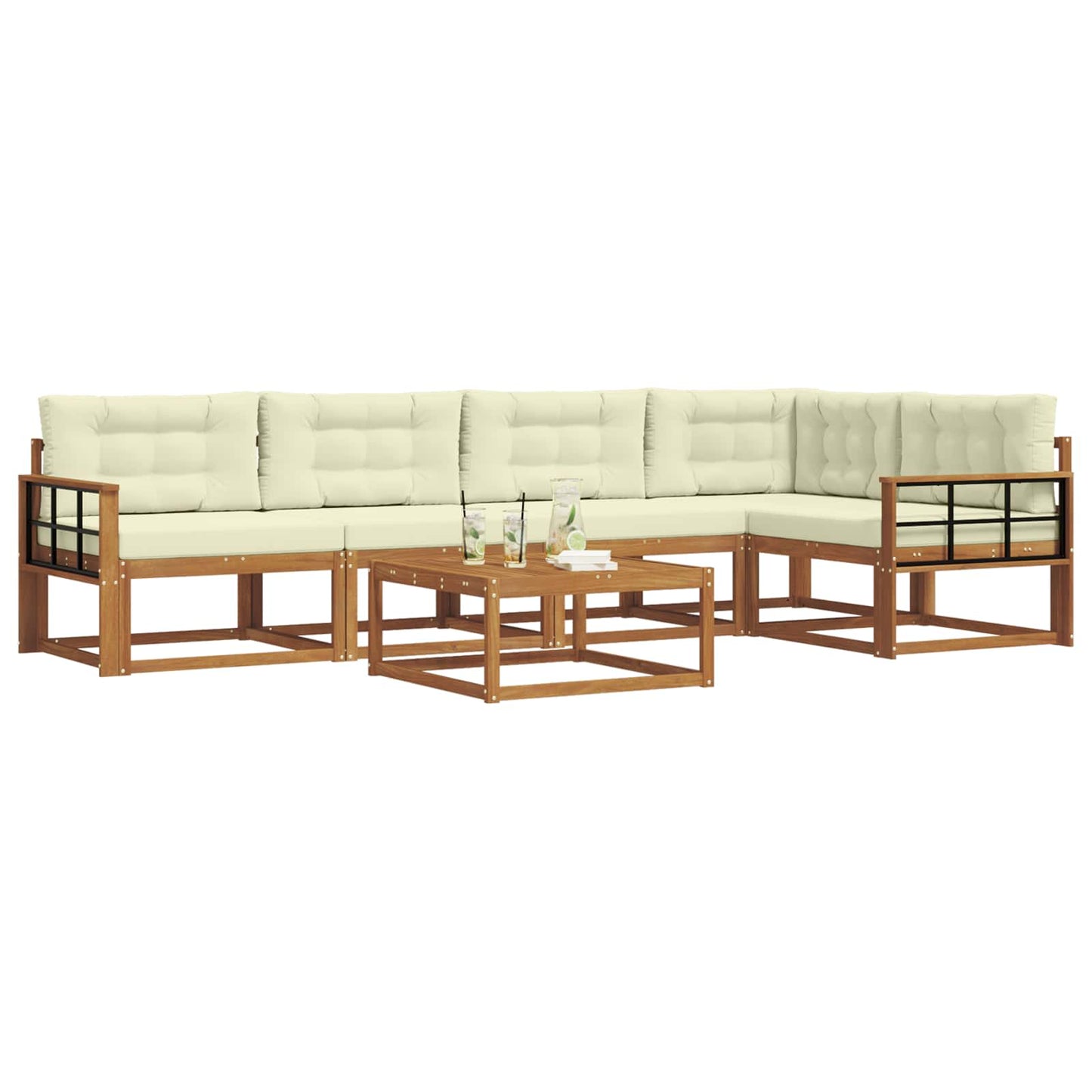 Set di divani da esterno con cuscino 6 pcs Naturale e Crema | homemem39