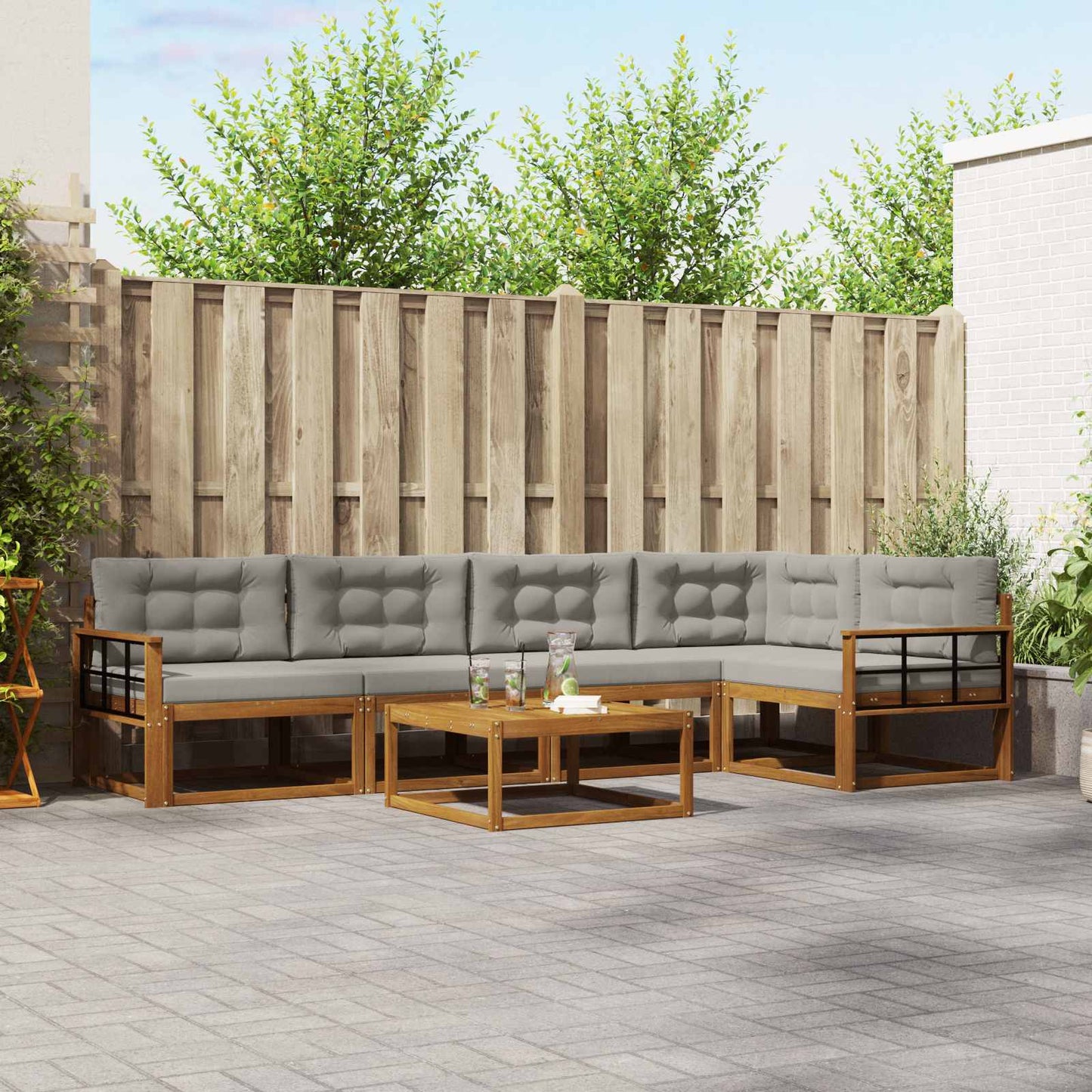 Set di divani da esterno 6 pcs Naturale e Grigio Chiaro | homemem39