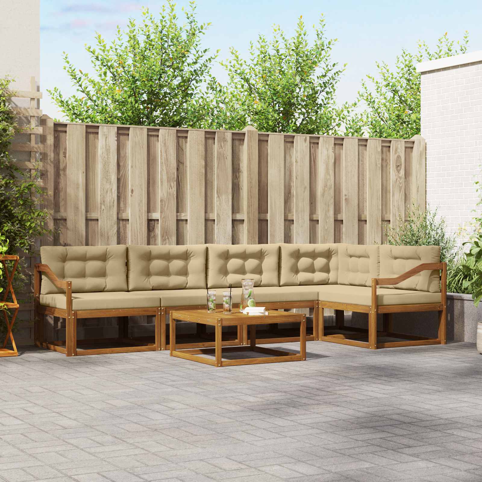 Set di divani da esterno con cuscino 6 pcs Naturale e Beige | homemem39