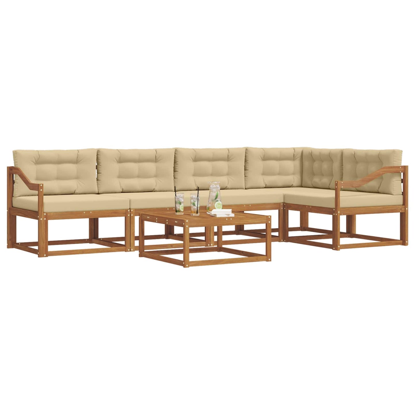 Set di divani da esterno con cuscino 6 pcs Naturale e Beige | homemem39