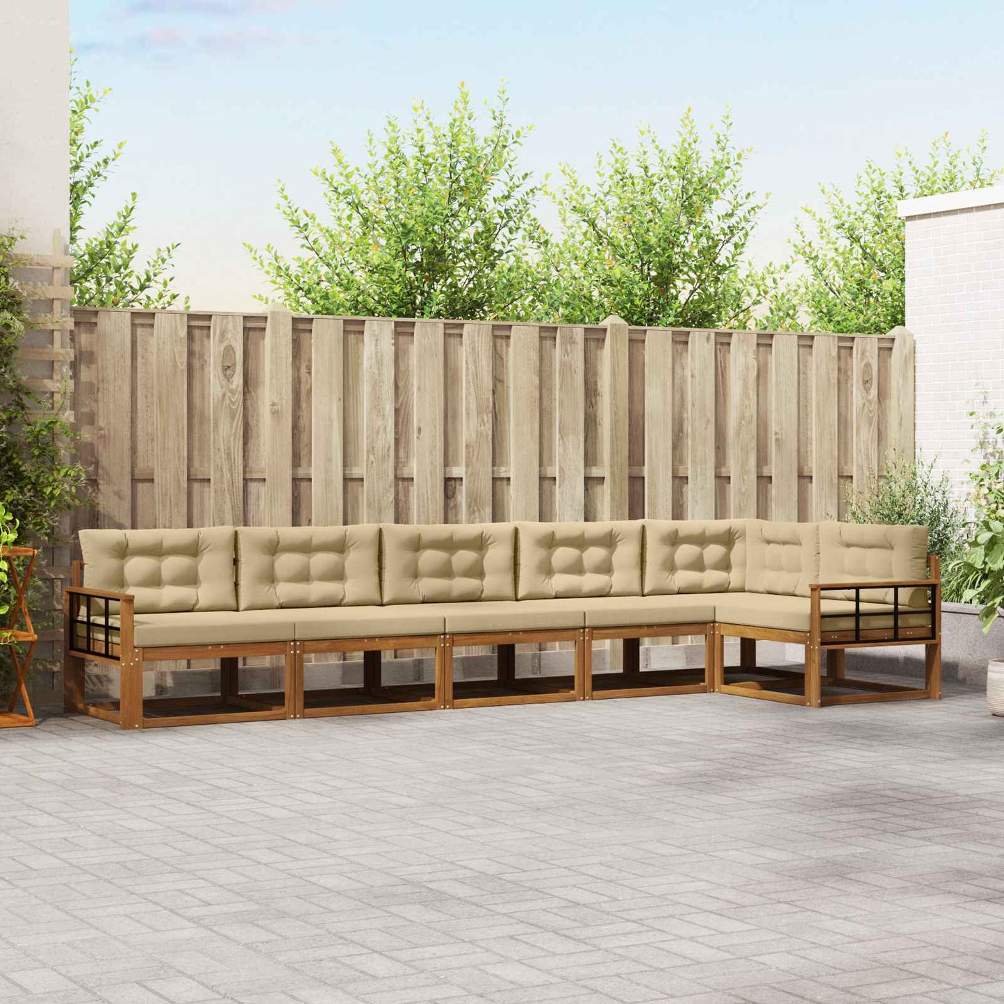 Set di divani da esterno con cuscino 6 pcs Naturale e Beige