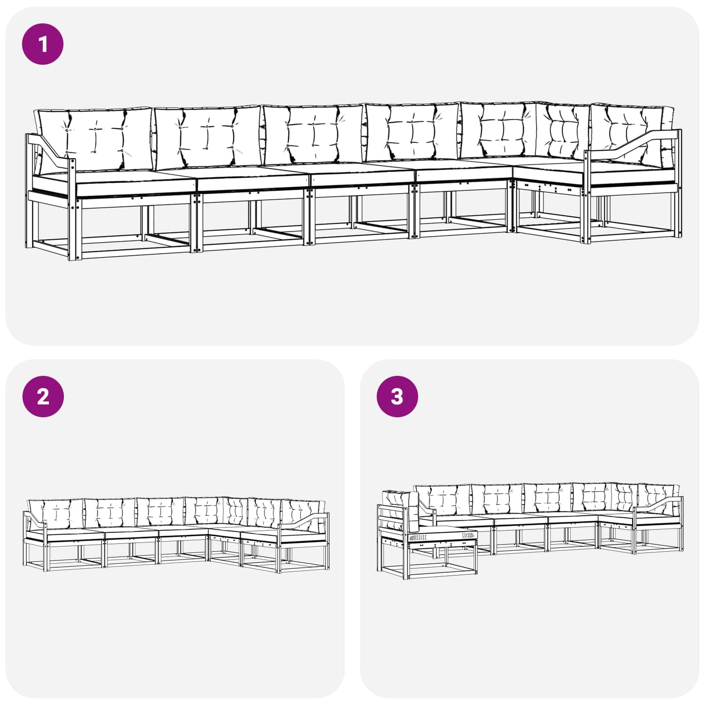 Set di divani da esterno con cuscino 6 pcs Naturale e Antracite