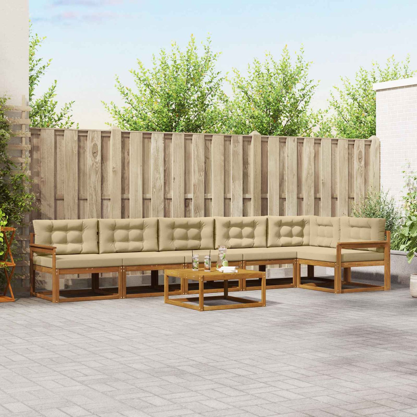 Set di divani da esterno con cuscino 7 pcs Naturale e Beige | homemem39