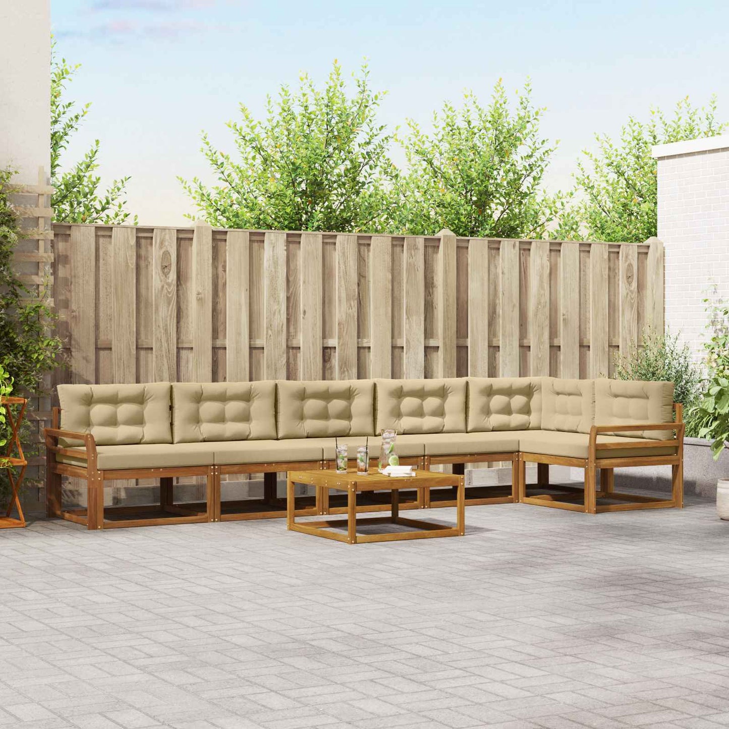 Set di divani da esterno con cuscino 7 pcs Naturale e Beige | homemem39