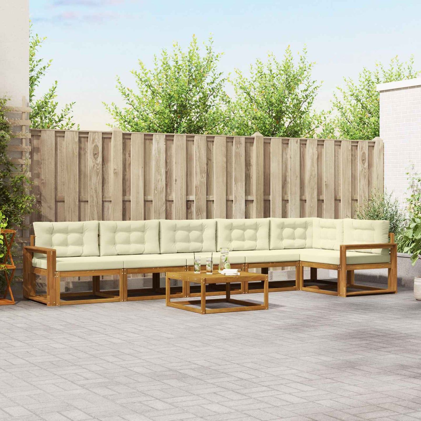 Set di divani da esterno con cuscino 7 pcs Naturale e Crema