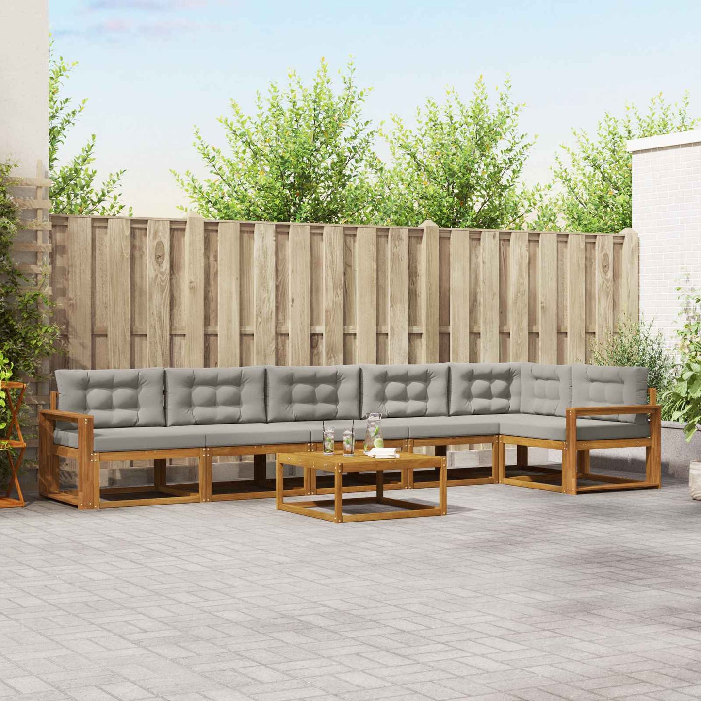 Set di divani da esterno 7 pcs Grigio Naturale e Chiaro | homemem39