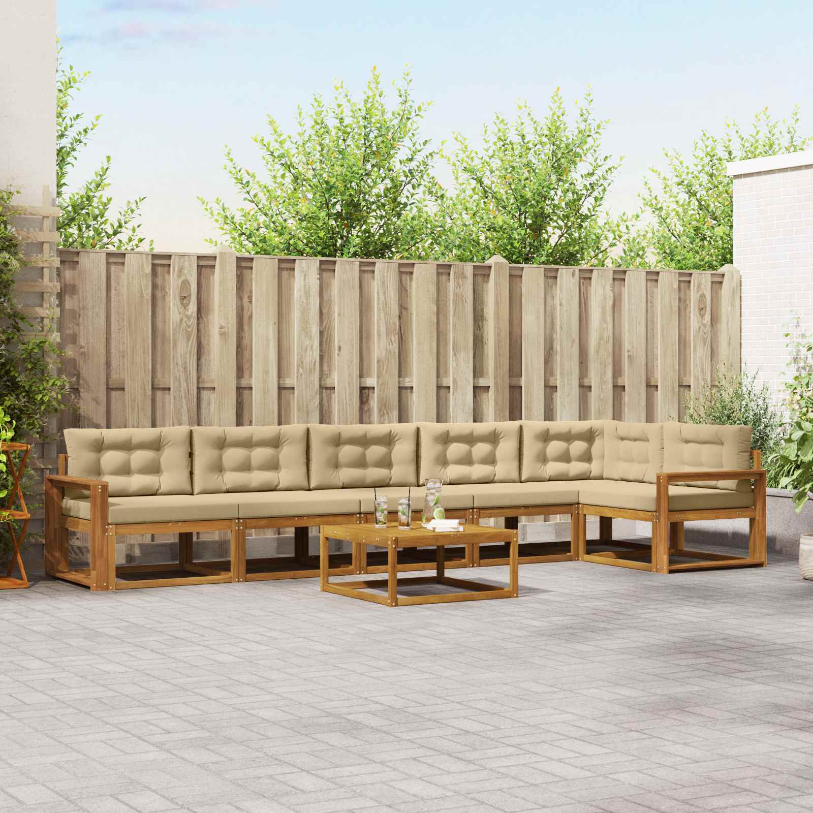 Set di divani da esterno con cuscino 7 pcs Naturale e Beige | homemem39