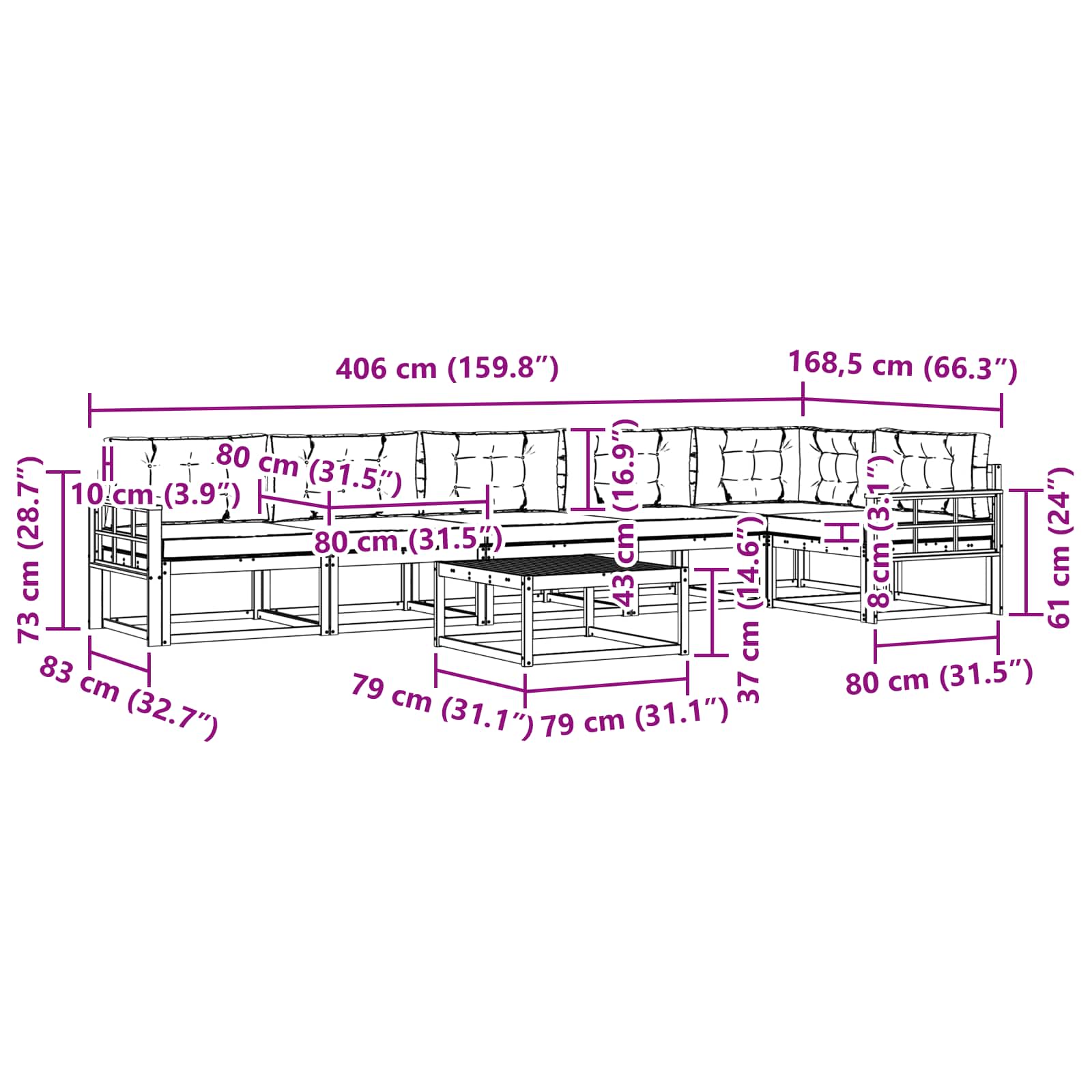Set di divani da esterno 7 pcs Grigio Naturale e Chiaro | homemem39