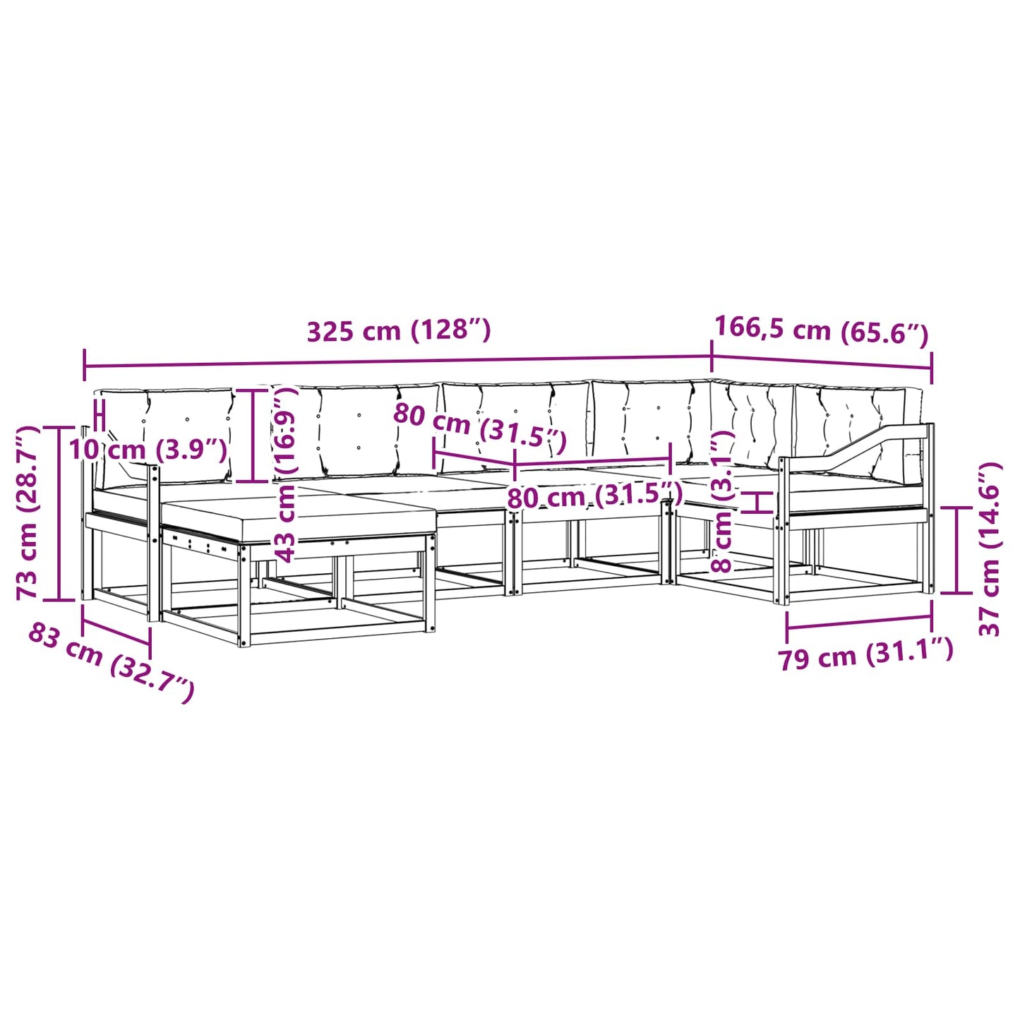 Set di divani da esterno con cuscino 6 pcs Naturale e Beige | homemem39