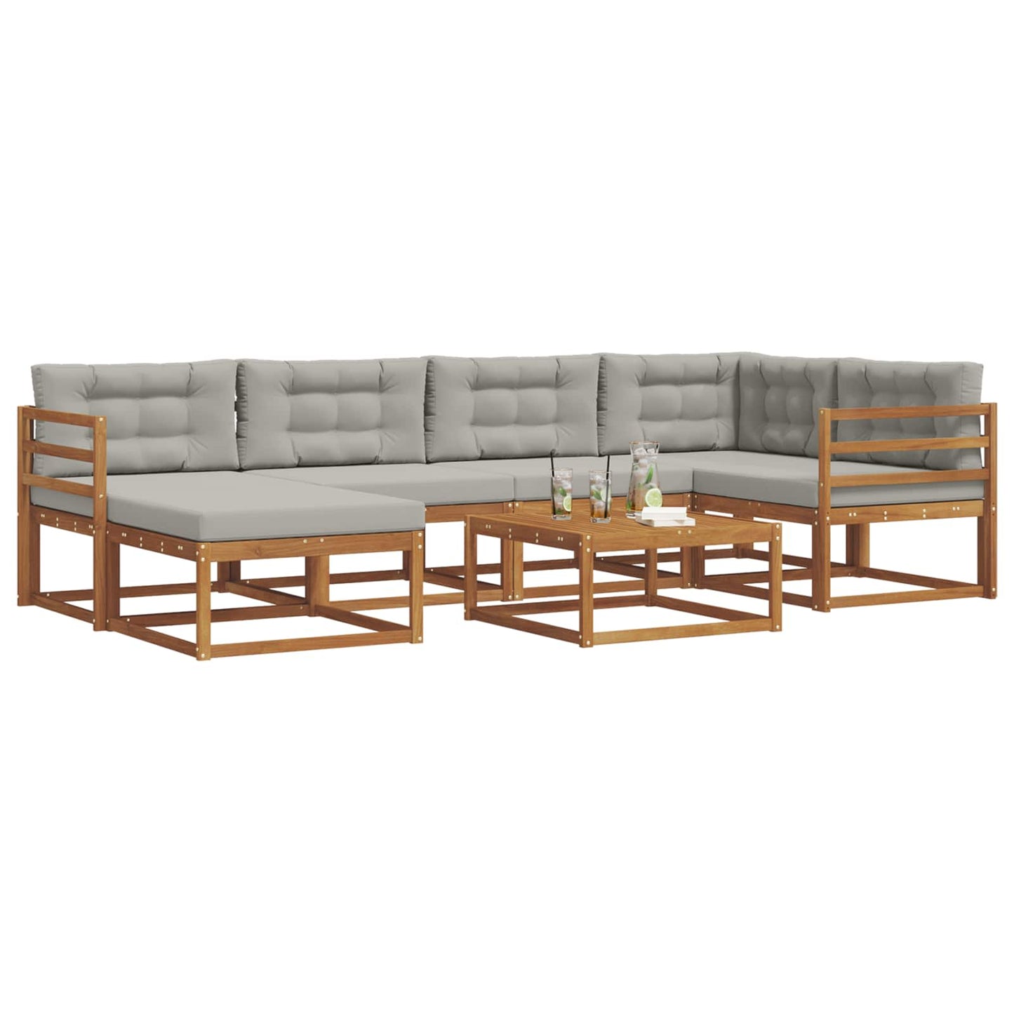 Set di divani da esterno 7 pcs Grigio Naturale e Chiaro | homemem39