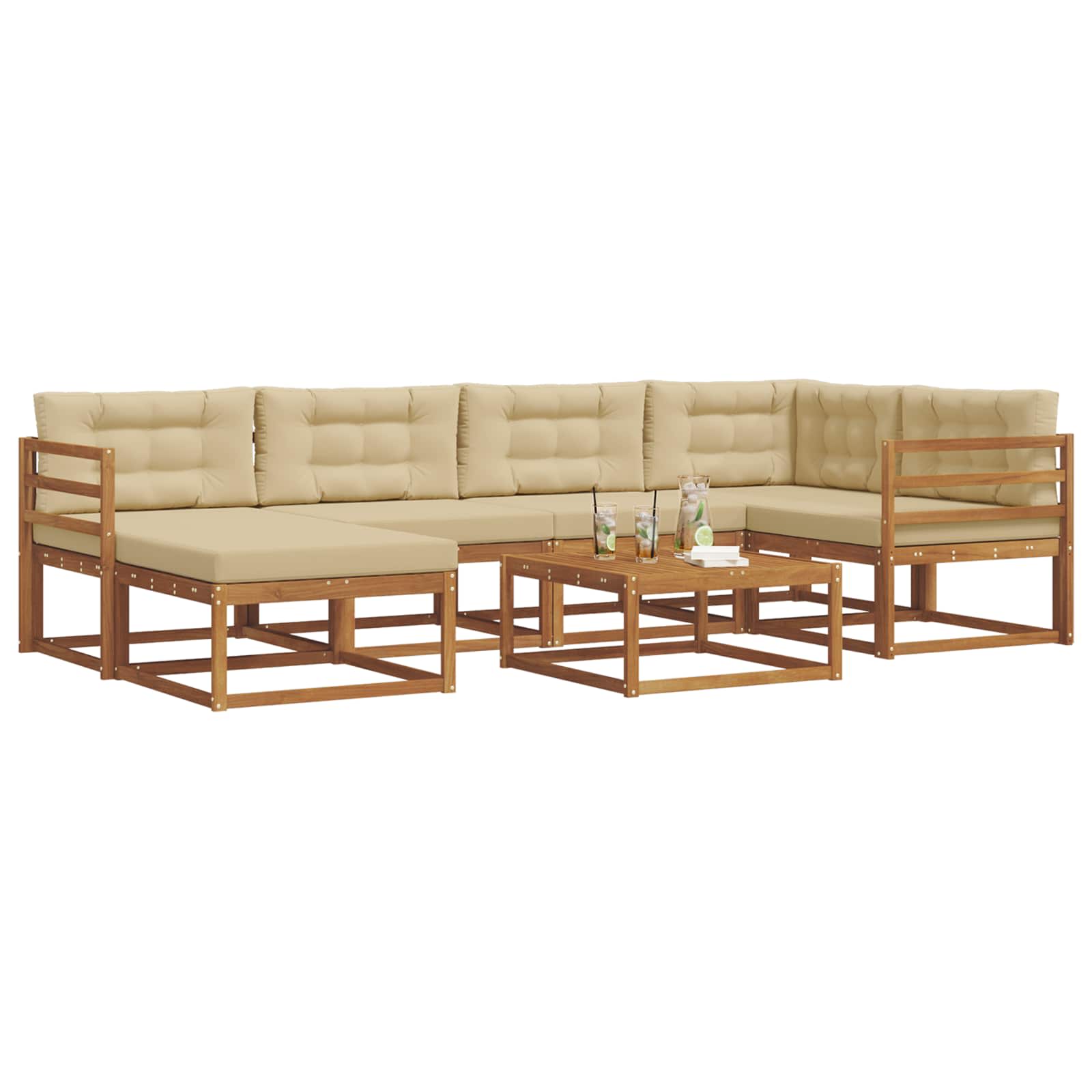 Set di divani da esterno con cuscino 7 pcs Naturale e Beige | homemem39