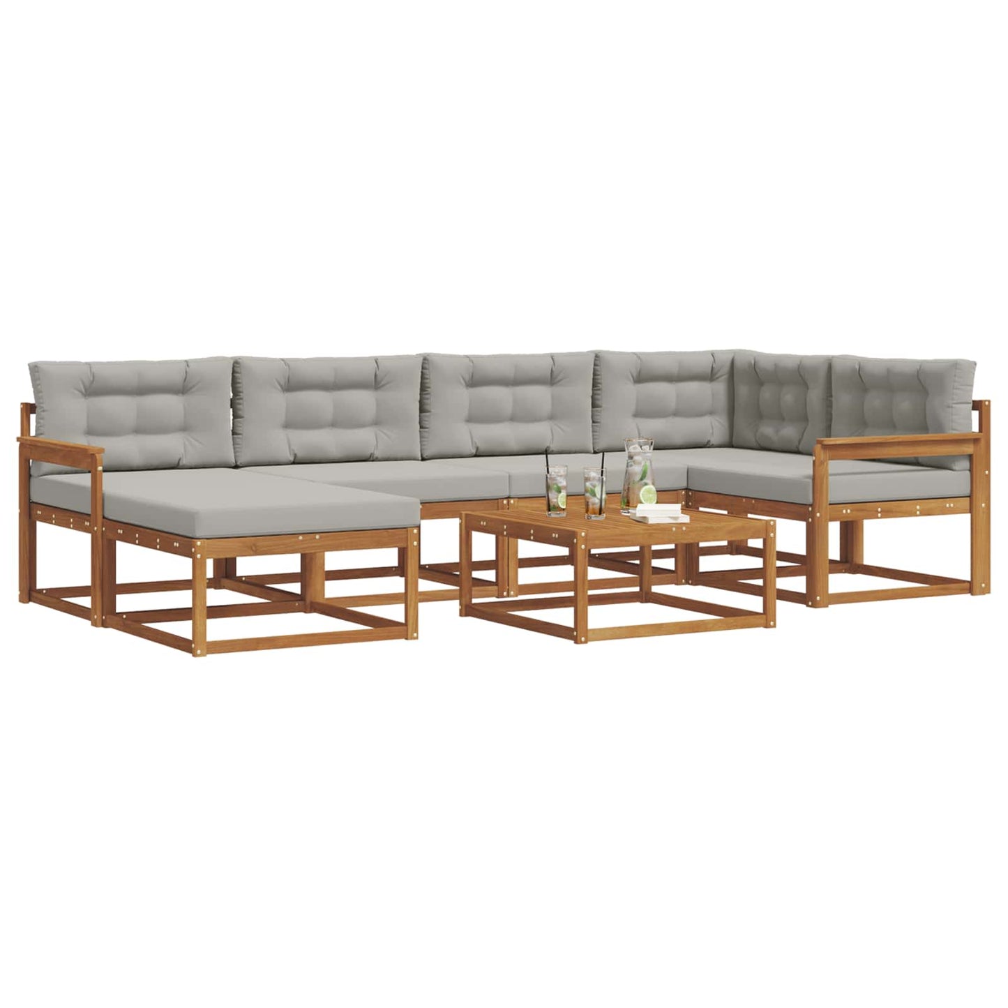 Set di divani da esterno 7 pcs Grigio Naturale e Chiaro