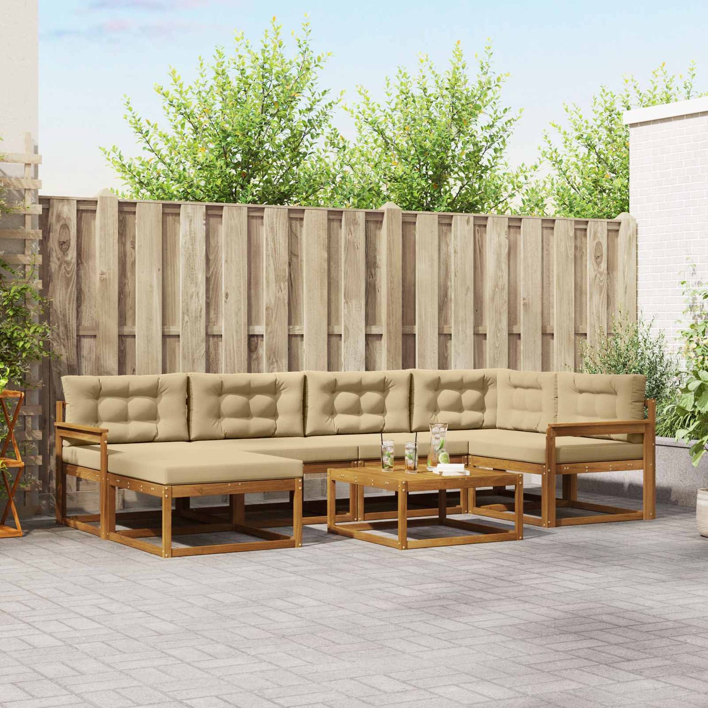 Set di divani da esterno con cuscino 7 pcs Naturale e Beige