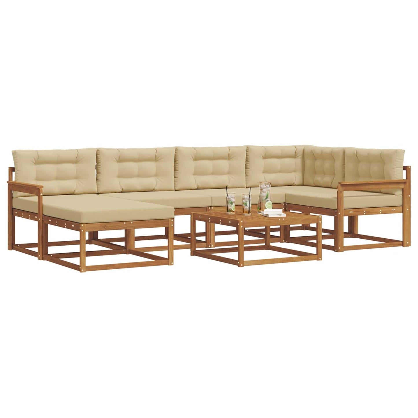 Set di divani da esterno con cuscino 7 pcs Naturale e Beige
